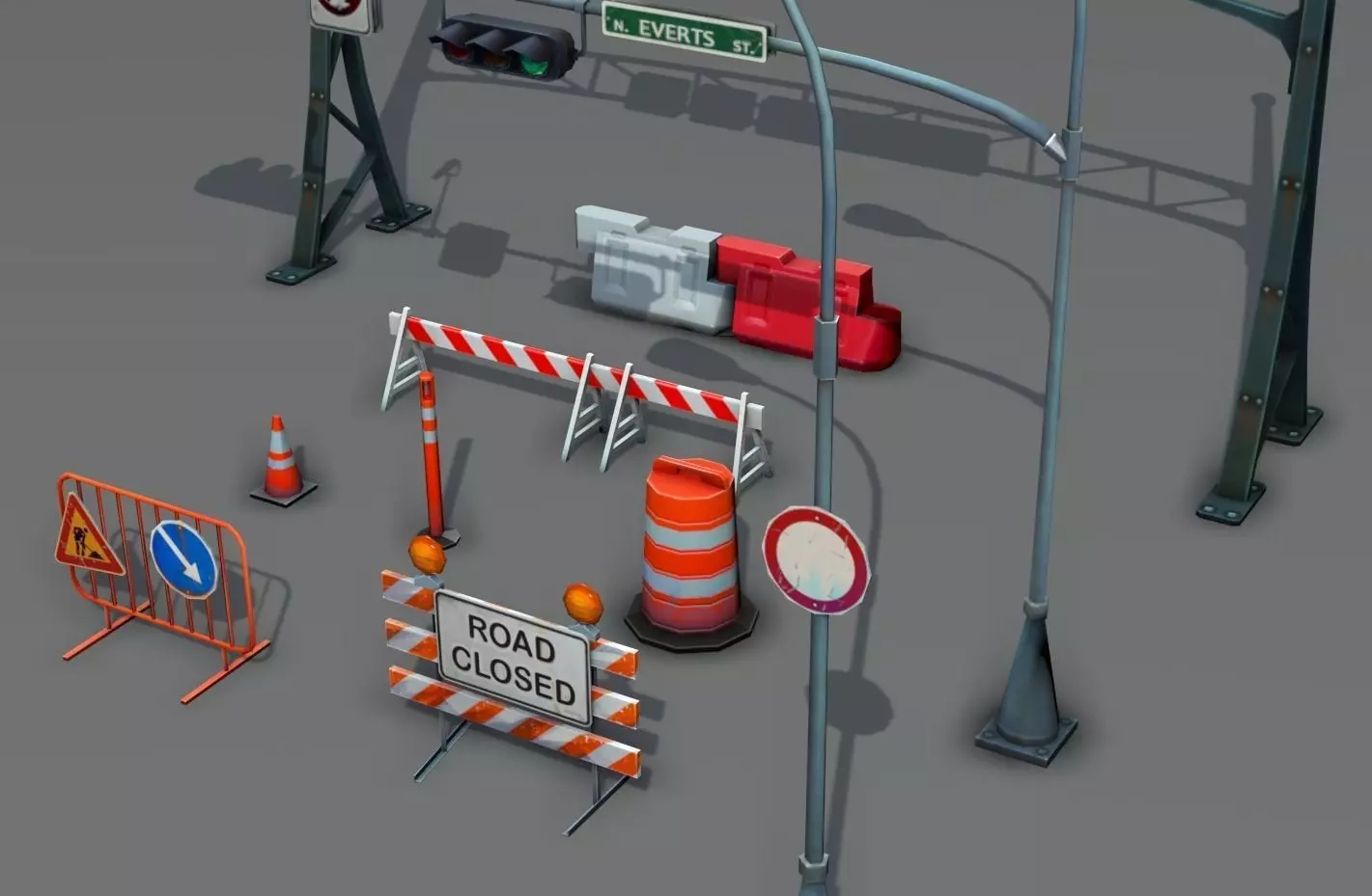 Road Objects pack - low poly Low-poly 3D model