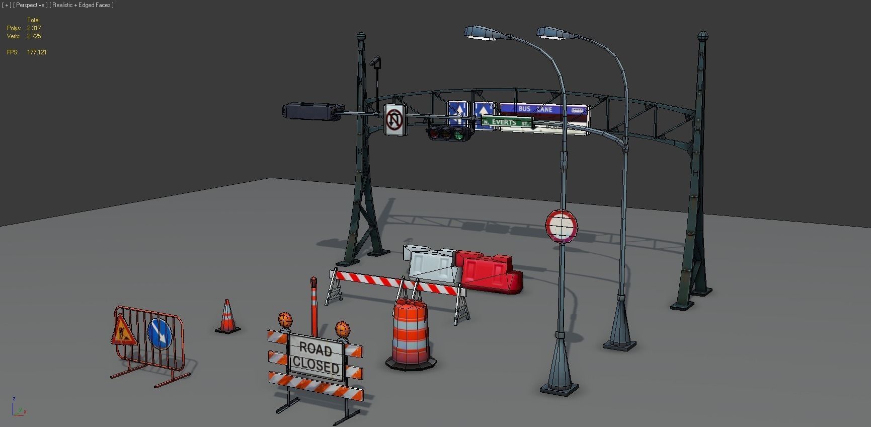 Road Objects pack - low poly Low-poly 3D model_1