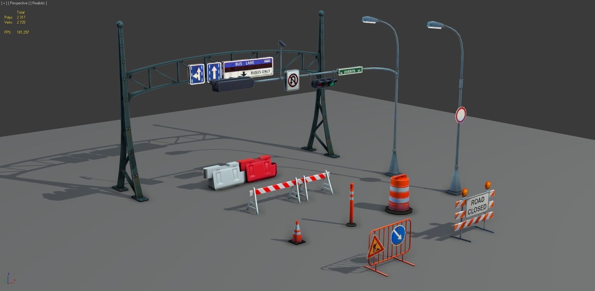 Road Objects pack - low poly Low-poly 3D model_2