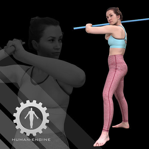Female Scan - Katia 44 Holding a Stick Pose 3D model