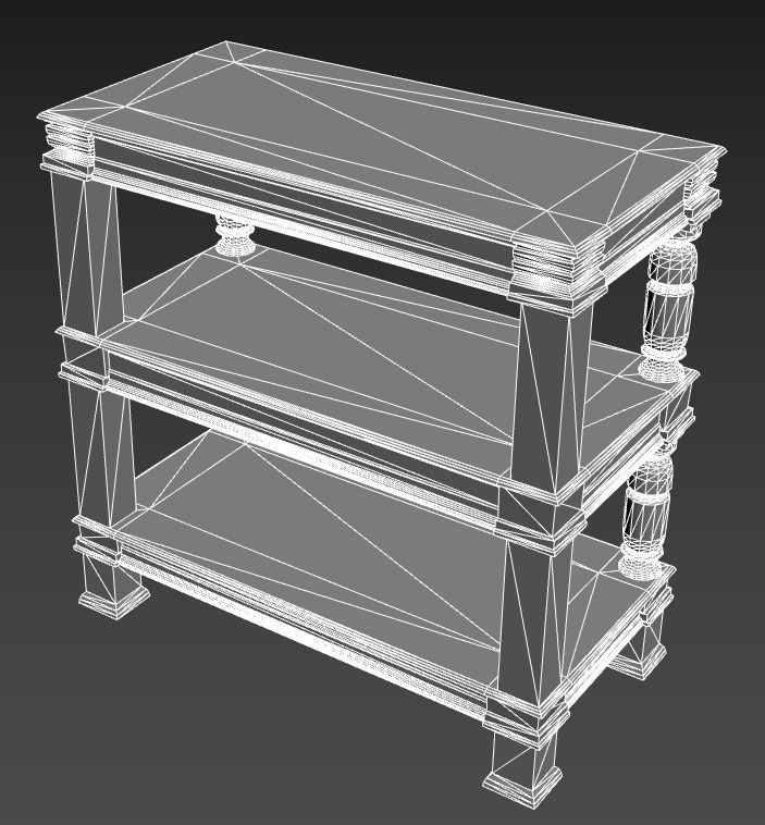 17th Century Wooden Table Shelves Low-poly 3D model_7