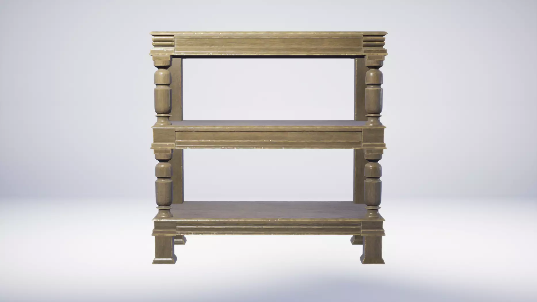 17th Century Wooden Table Shelves Low-poly 3D model_0