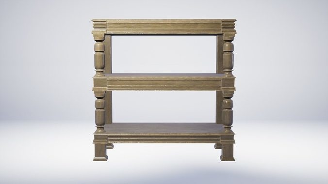 17th Century Wooden Table Shelves Low-poly 3D model
