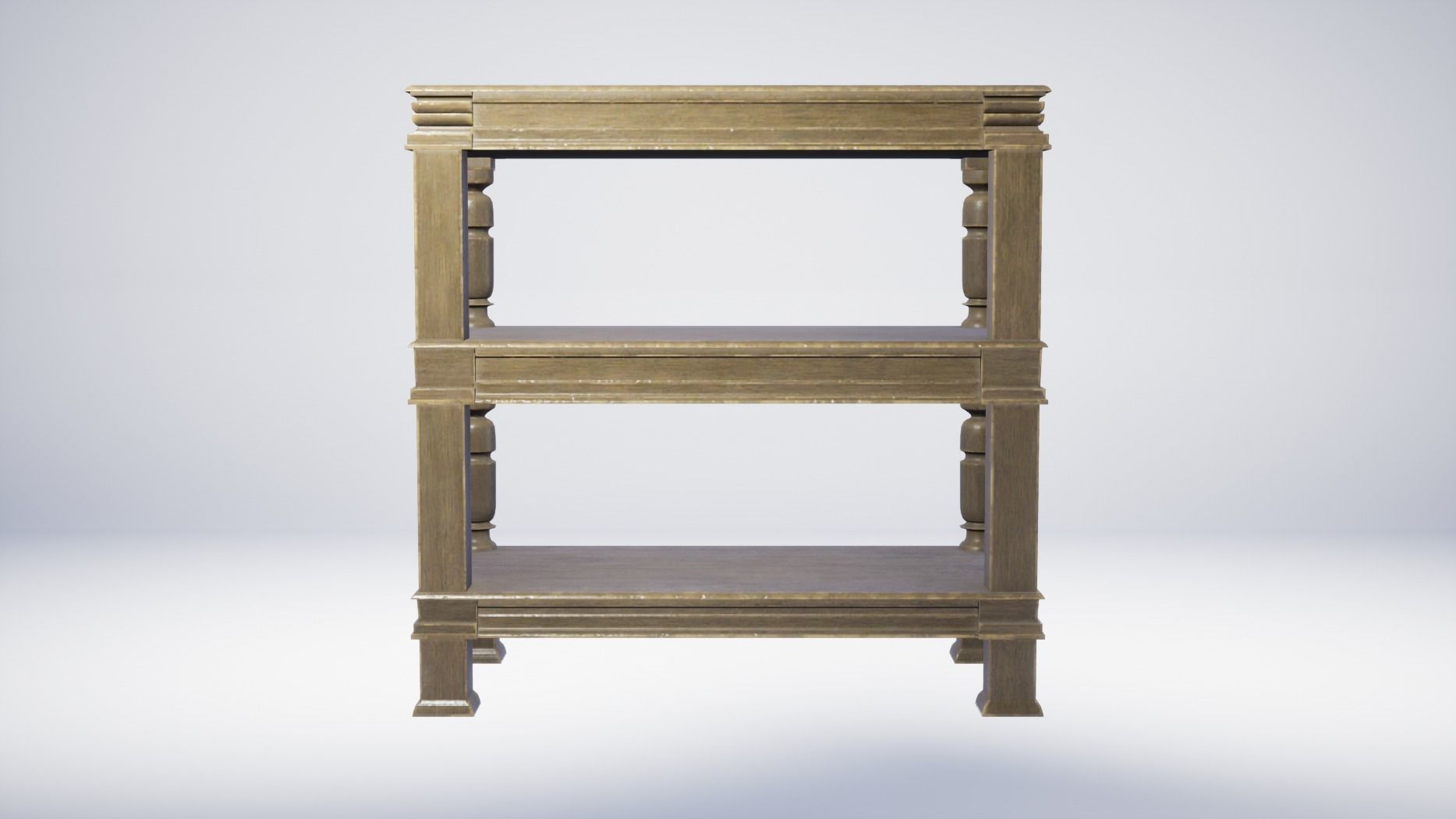 17th Century Wooden Table Shelves Low-poly 3D model_2