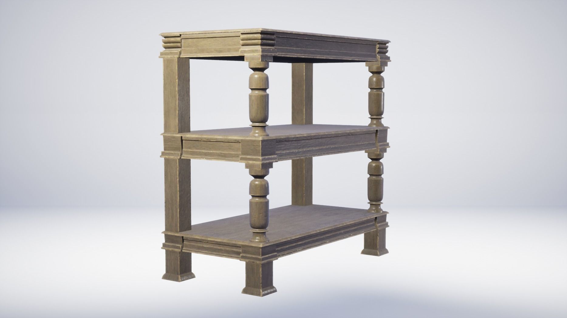 17th Century Wooden Table Shelves Low-poly 3D model_3