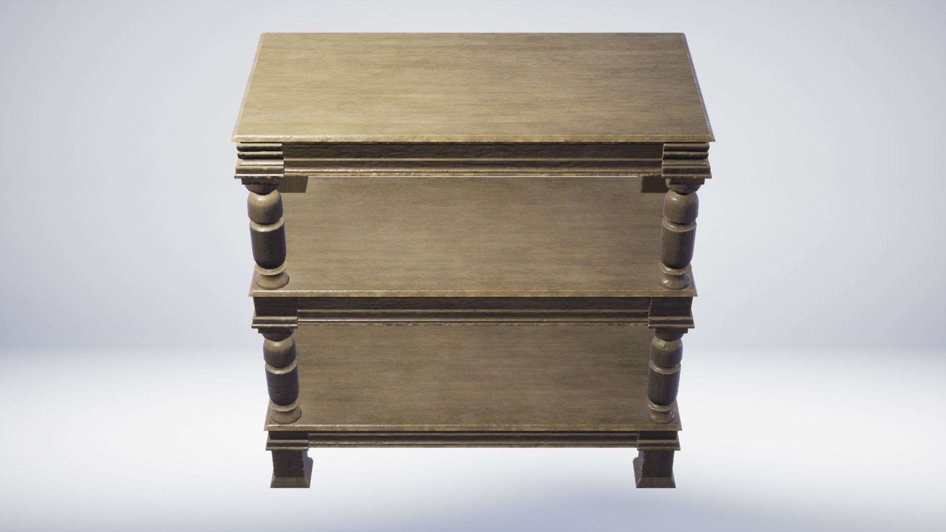 17th Century Wooden Table Shelves Low-poly 3D model_4