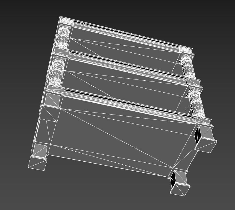 17th Century Wooden Table Shelves Low-poly 3D model_6