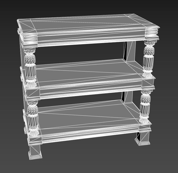 17th Century Wooden Table Shelves Low-poly 3D model_5