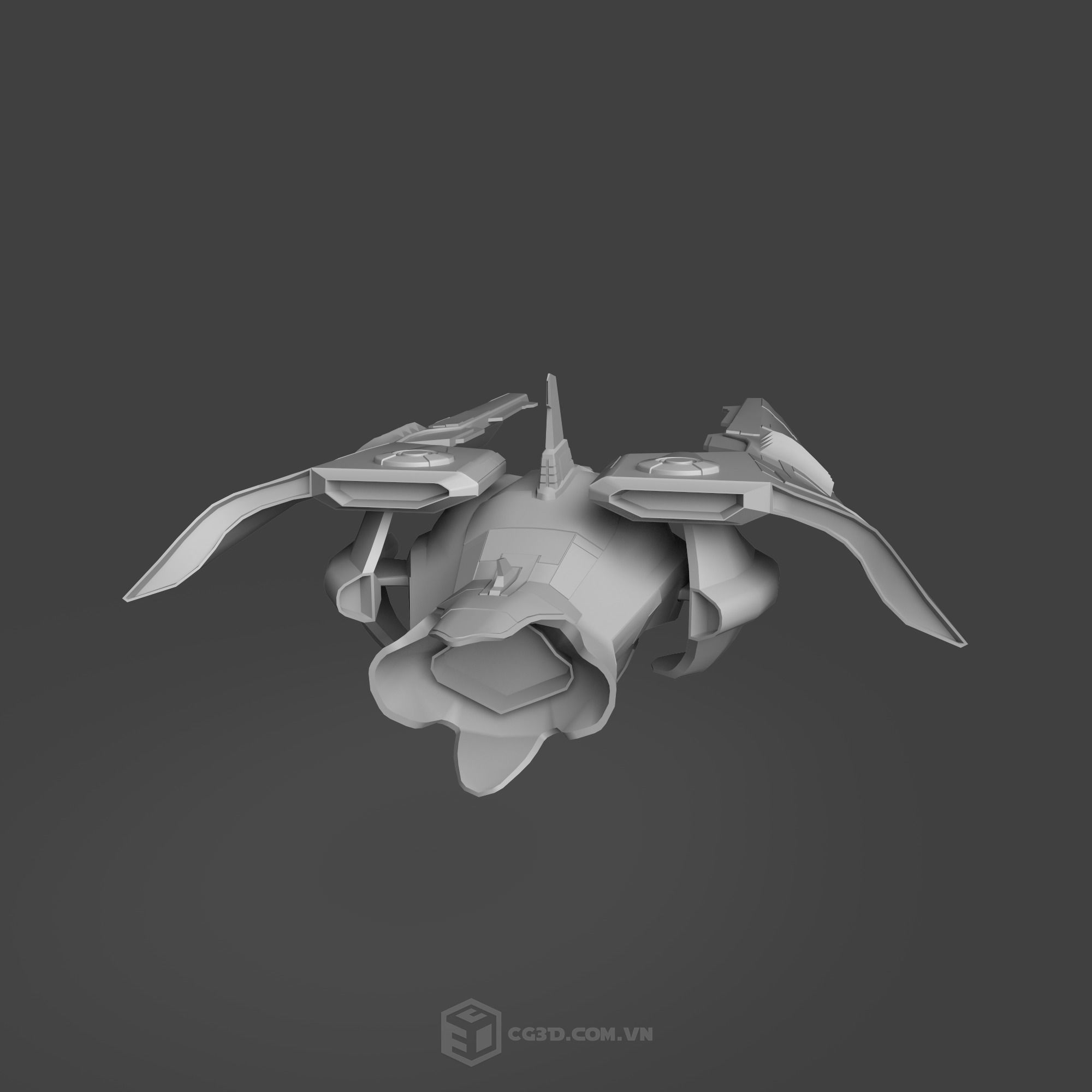 Spaceship fighter jet Low-poly 3D model_6