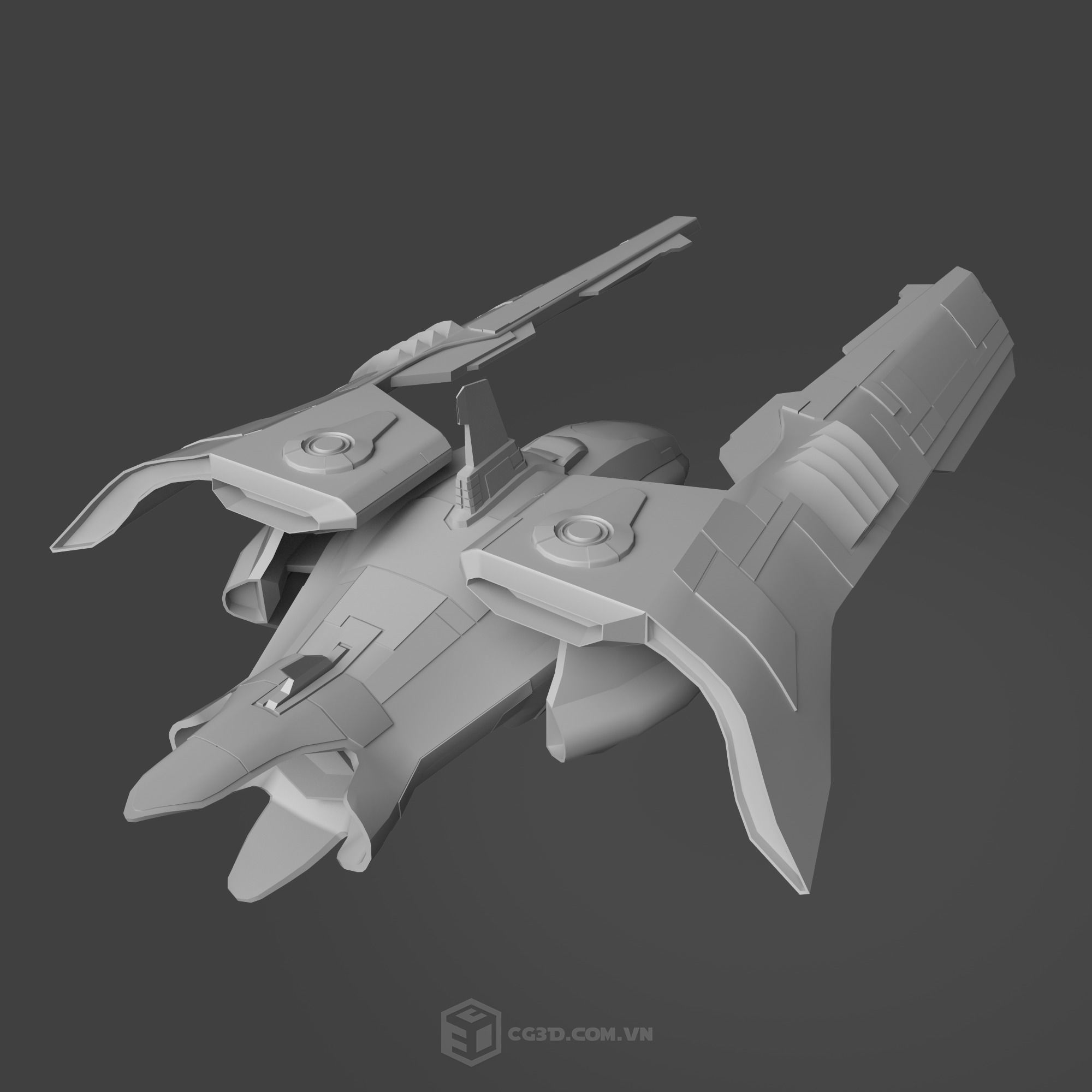 Spaceship fighter jet Low-poly 3D model_1