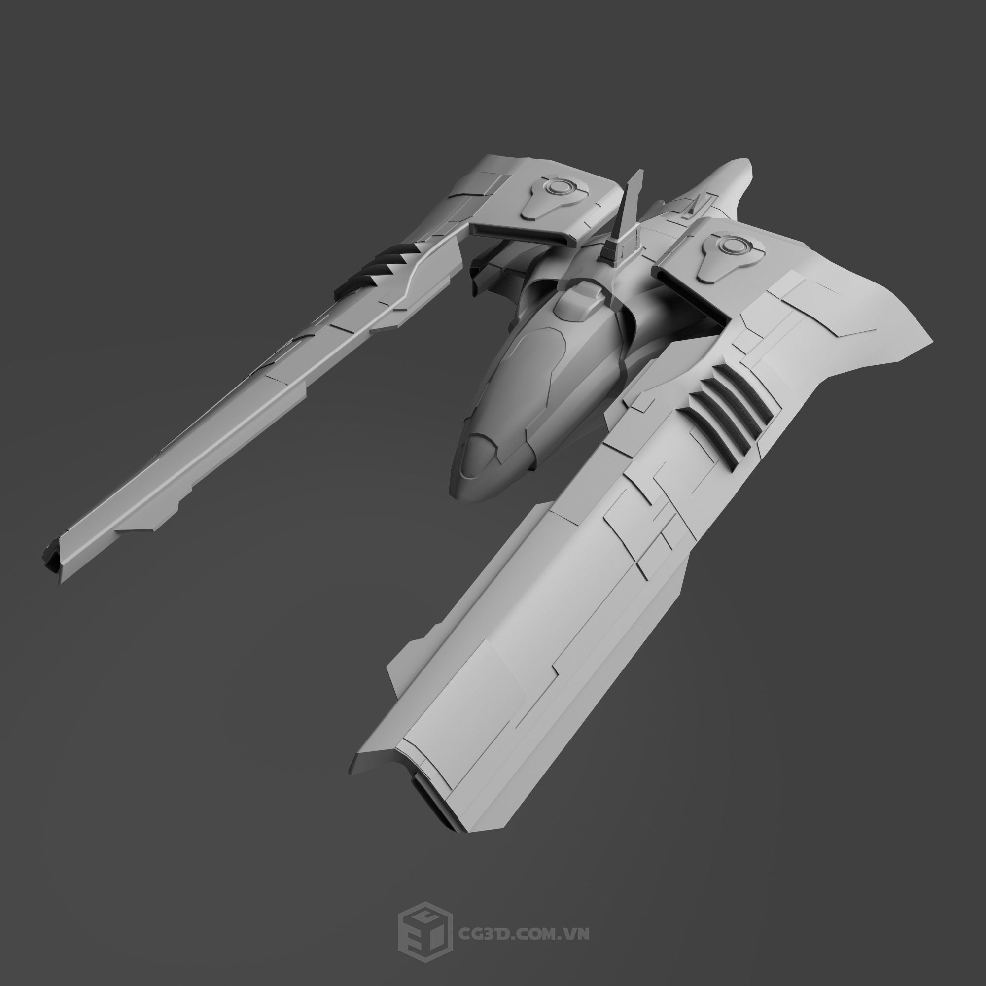 Spaceship fighter jet Low-poly 3D model_3