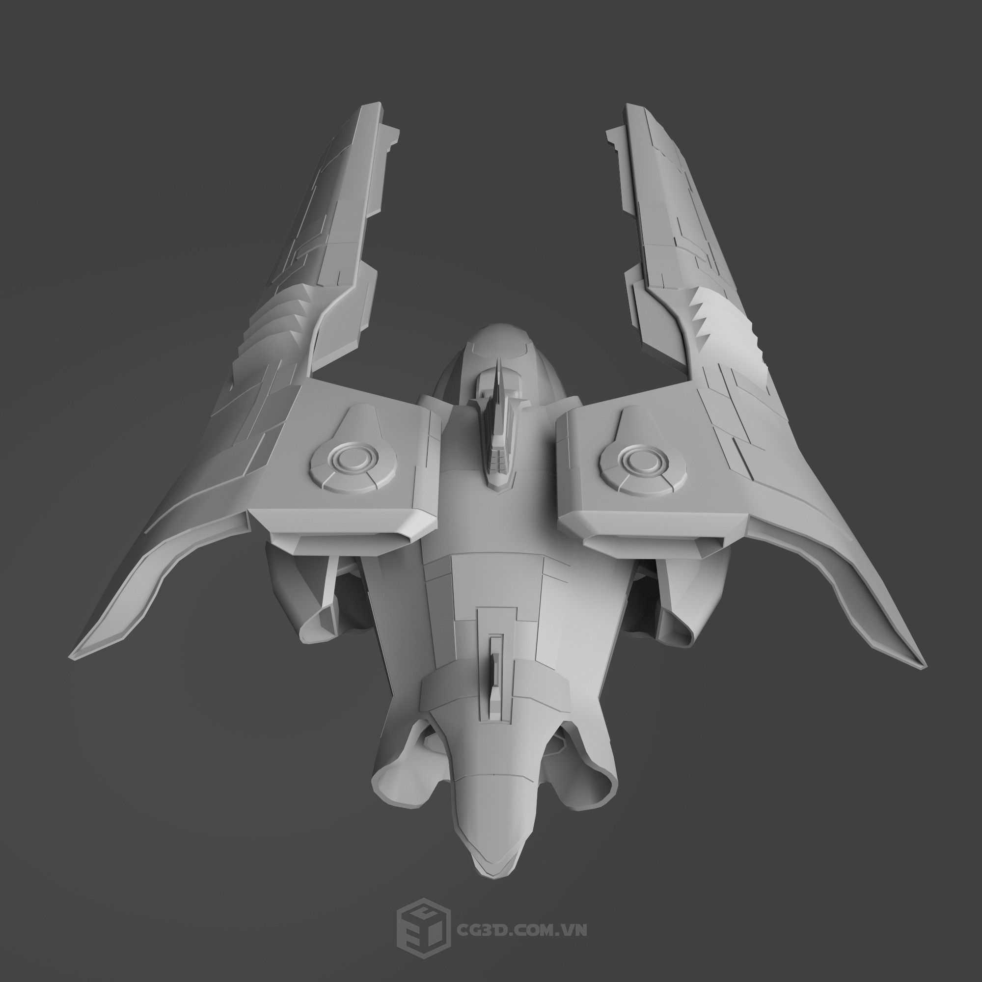 Spaceship fighter jet Low-poly 3D model_2