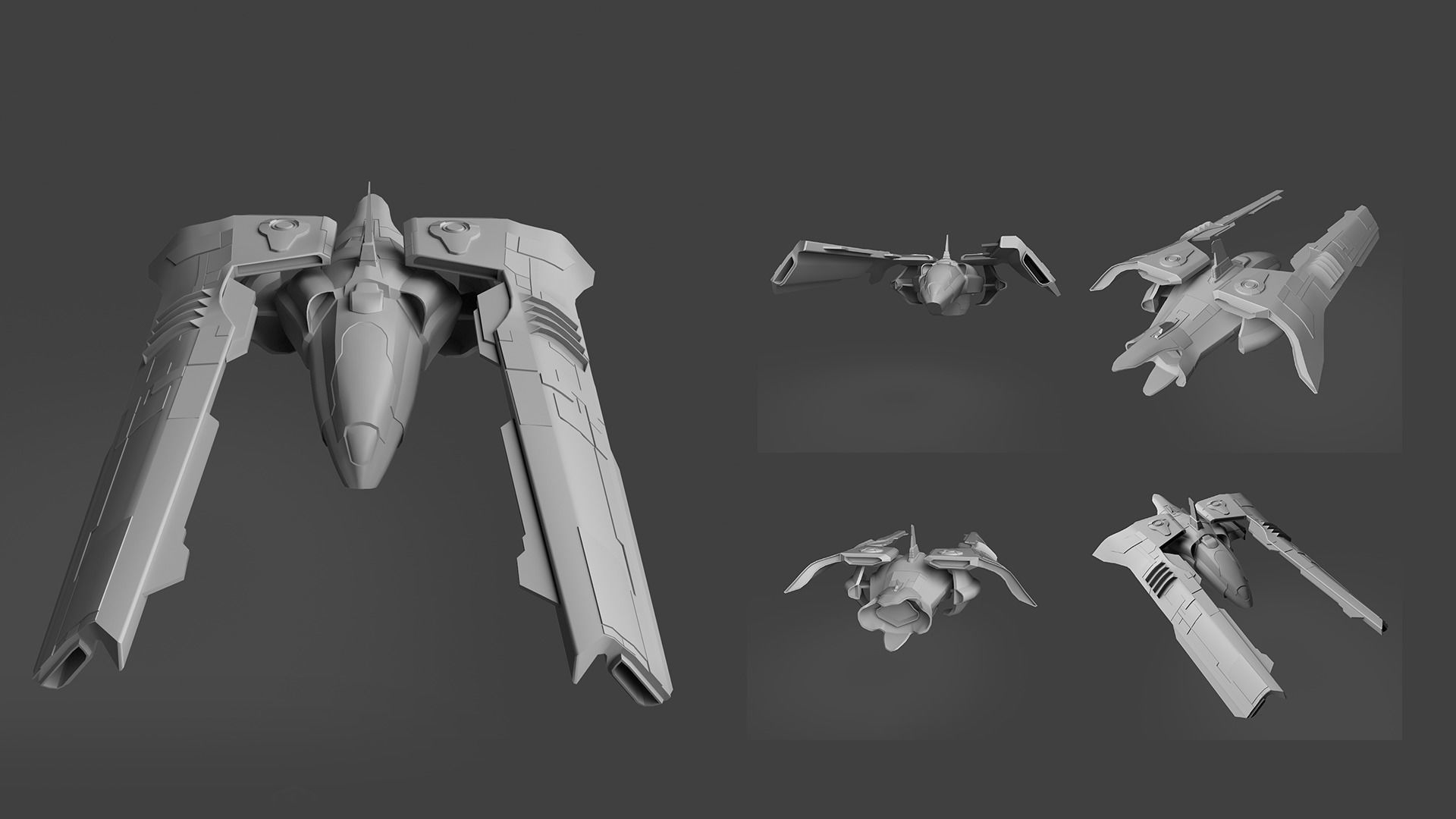 Spaceship fighter jet Low-poly 3D model_7