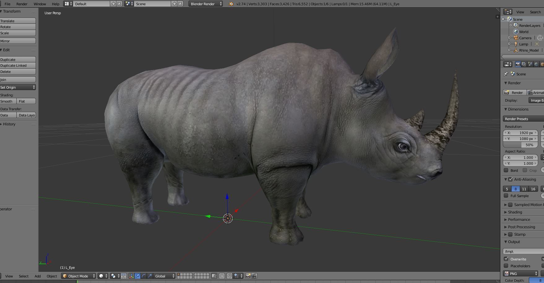 3D rhino rhinoceros realistic low poly Low-poly 3D model_15