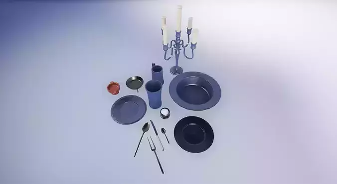 17th Century Pewter Tableware Low-poly 3D model