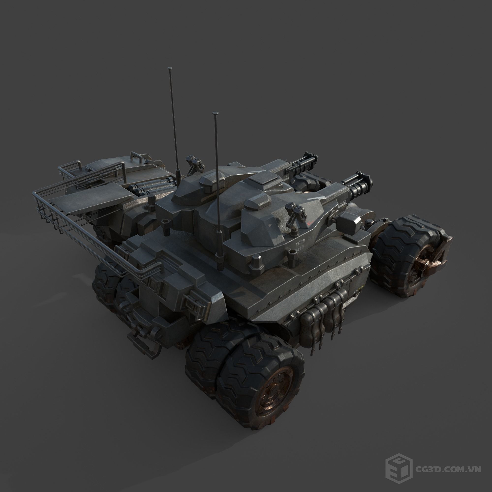 Tank model armored vehicle Low-poly 3D model_7