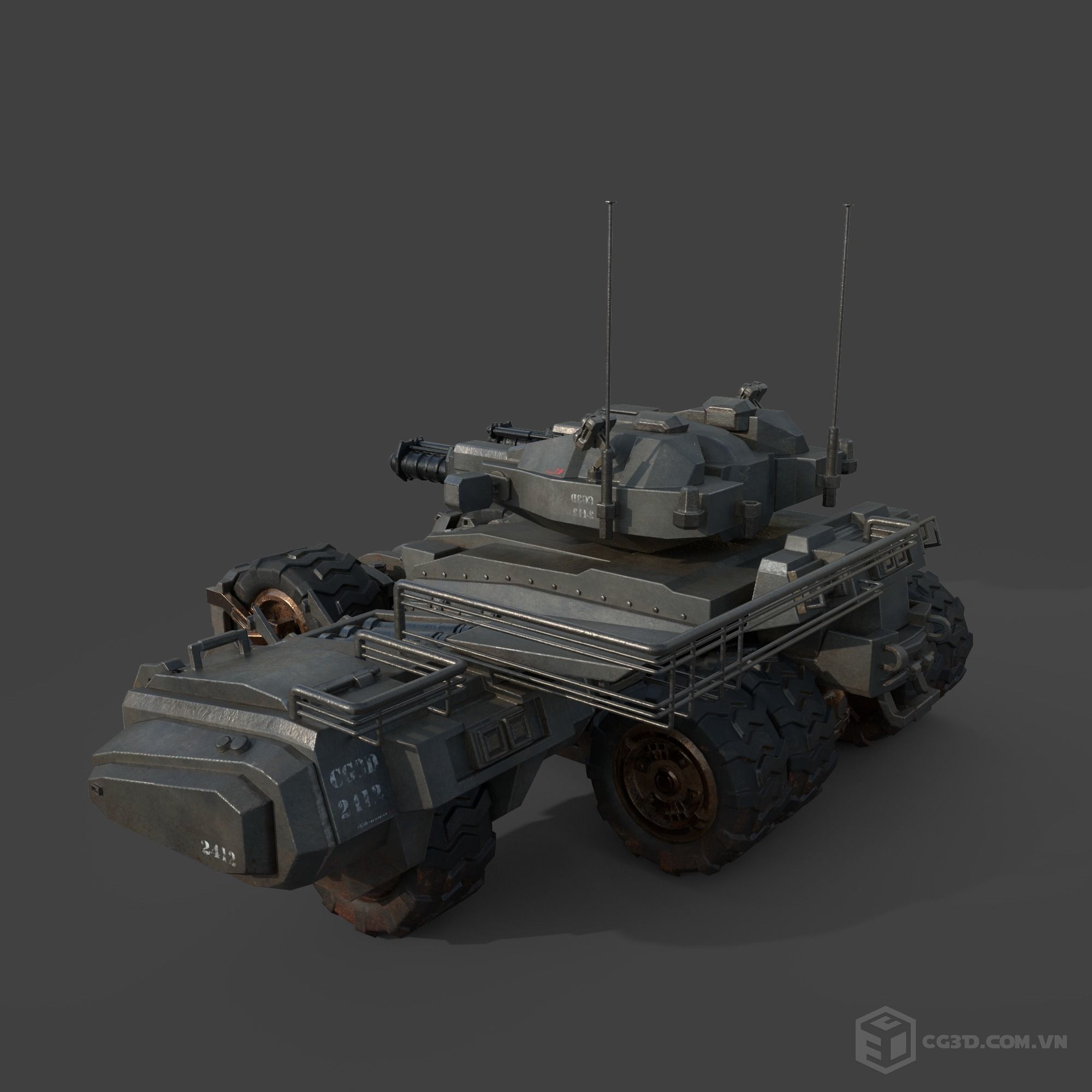 Tank model armored vehicle Low-poly 3D model_5
