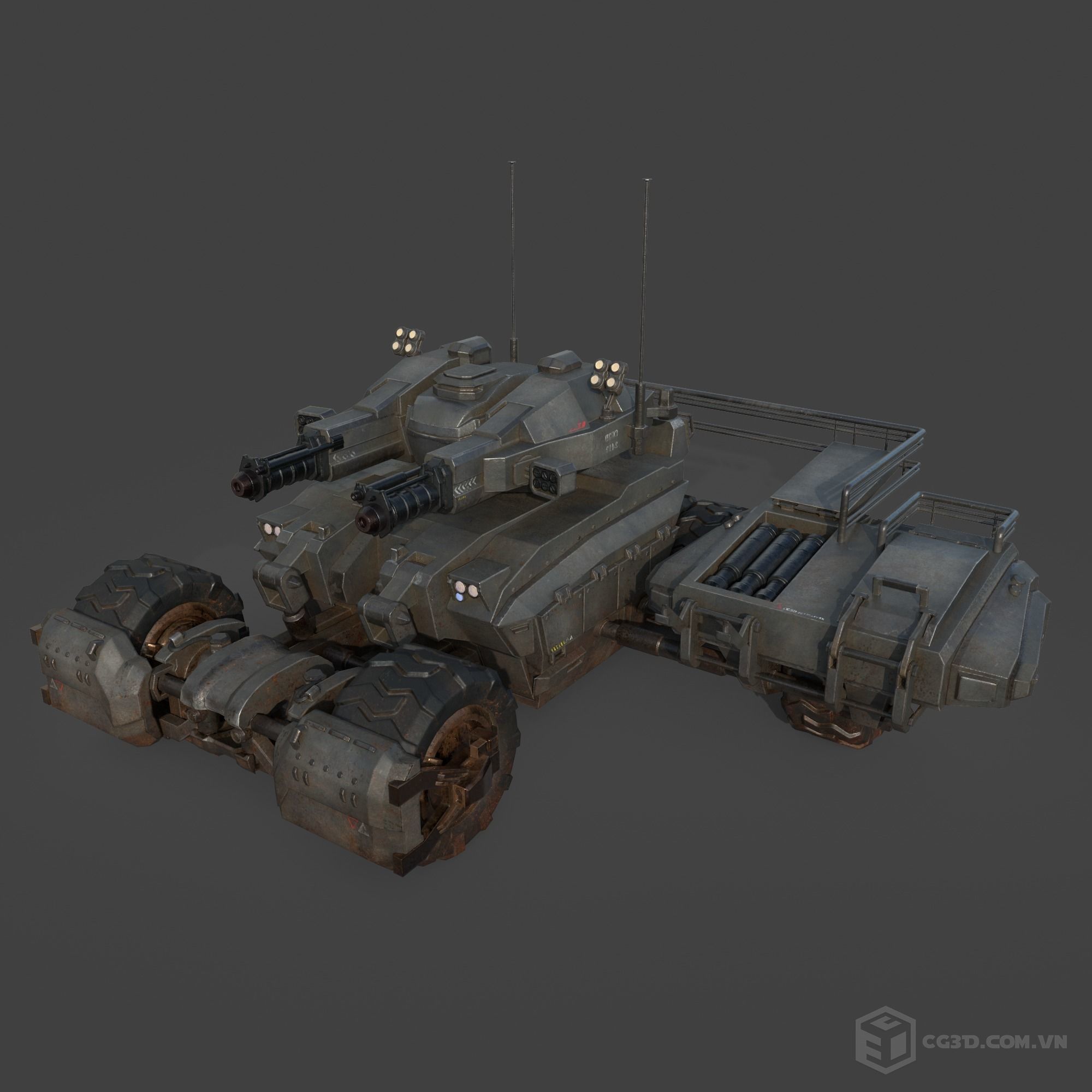 Tank model armored vehicle Low-poly 3D model_3