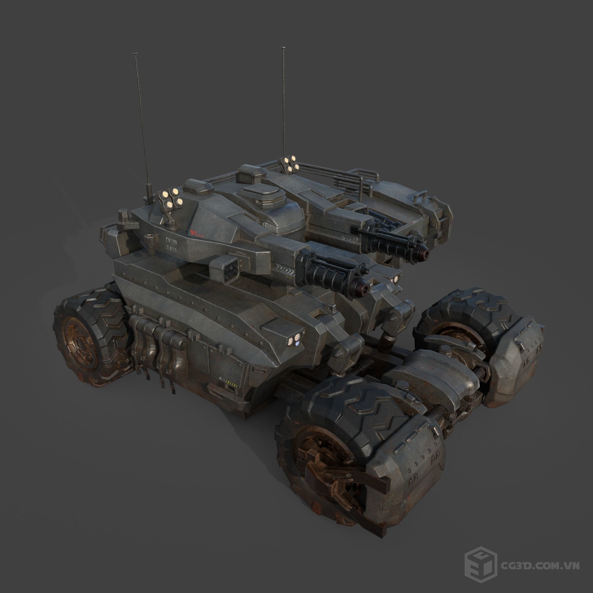 Tank model armored vehicle Low-poly 3D model_8