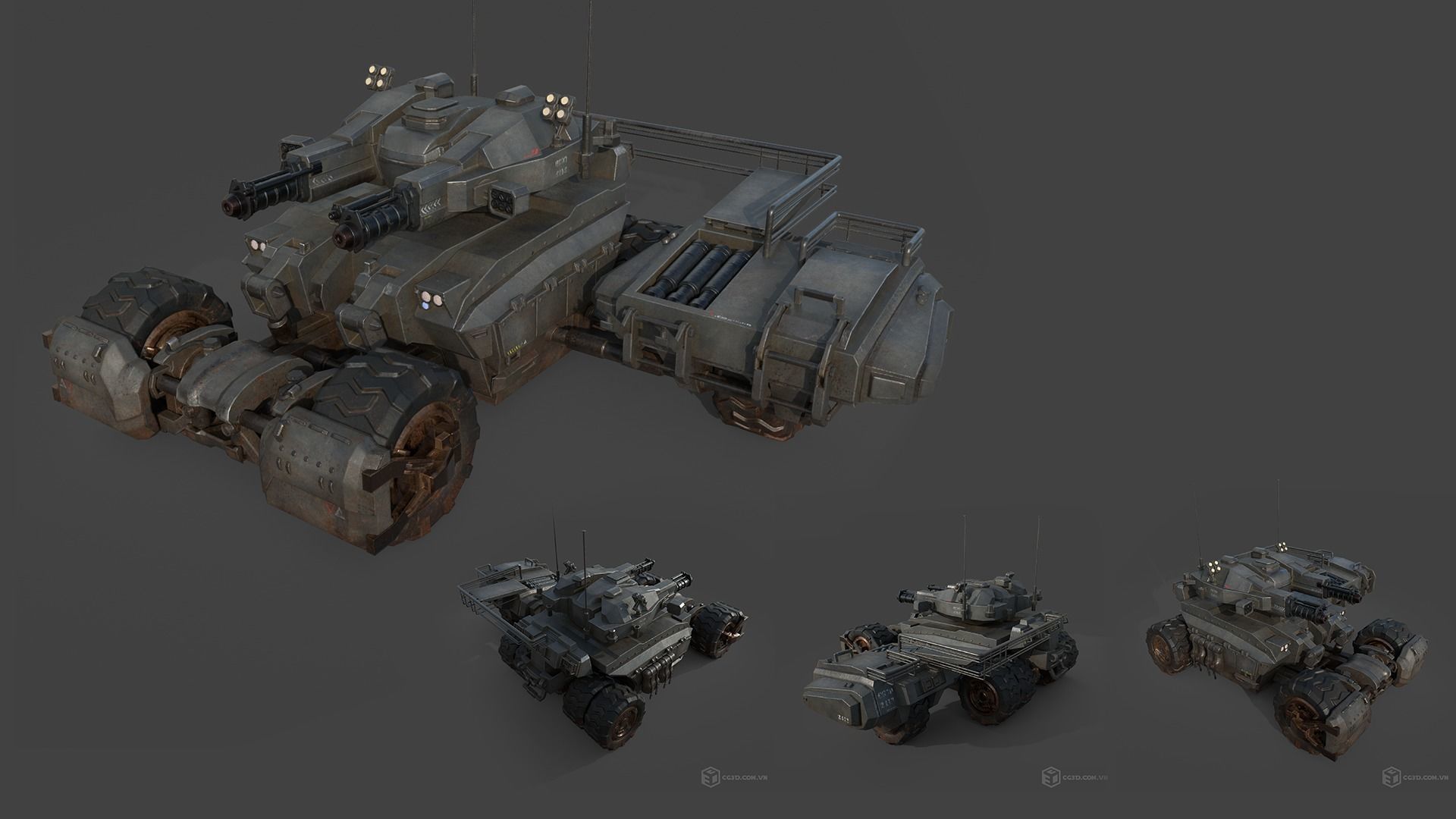 Tank model armored vehicle Low-poly 3D model_10