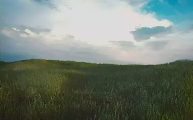 Grass grassy field under cloudy sky Free 3D model