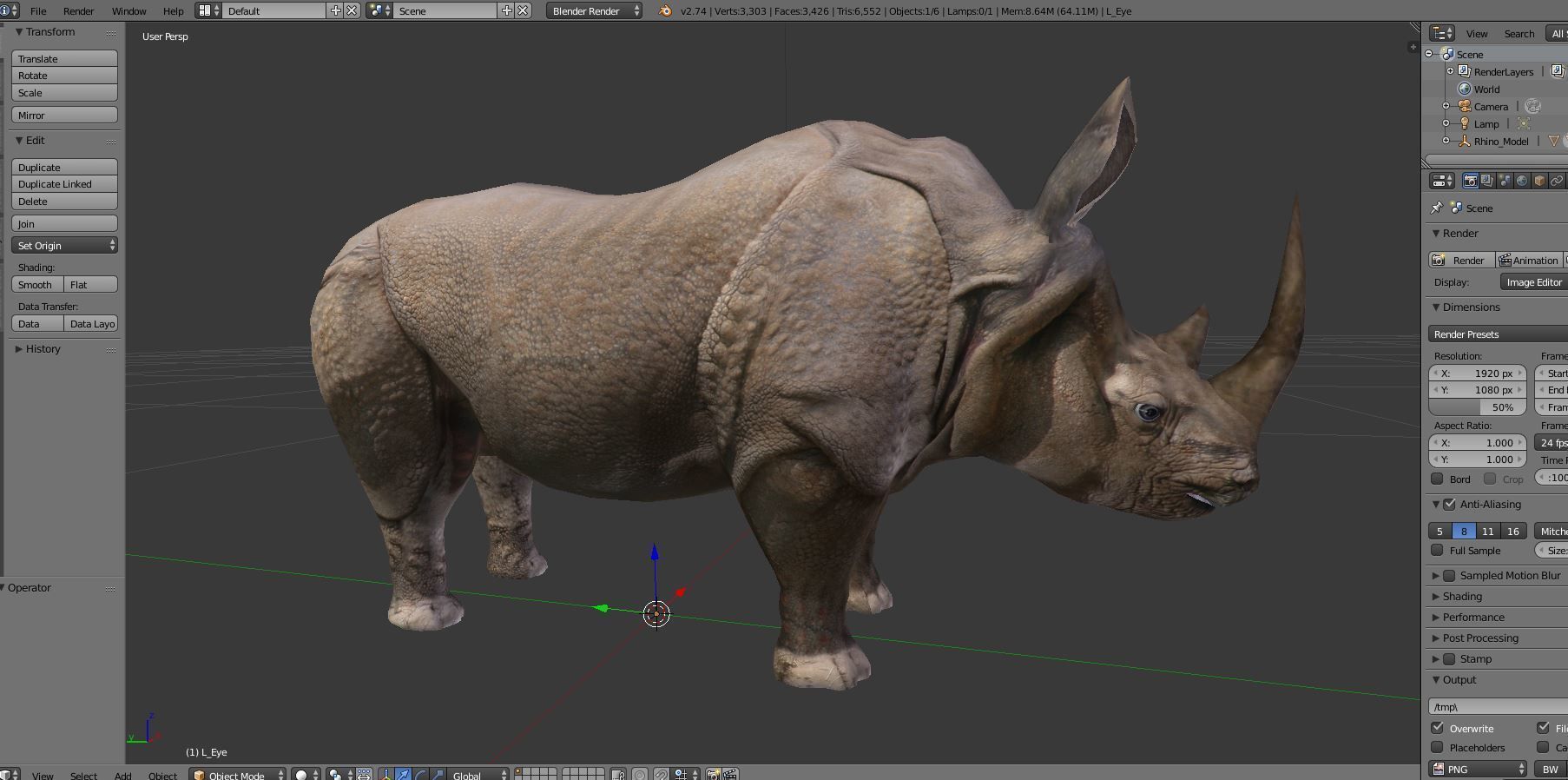 3D rhino rhinoceros realistic Model  Low-poly 3D model_18