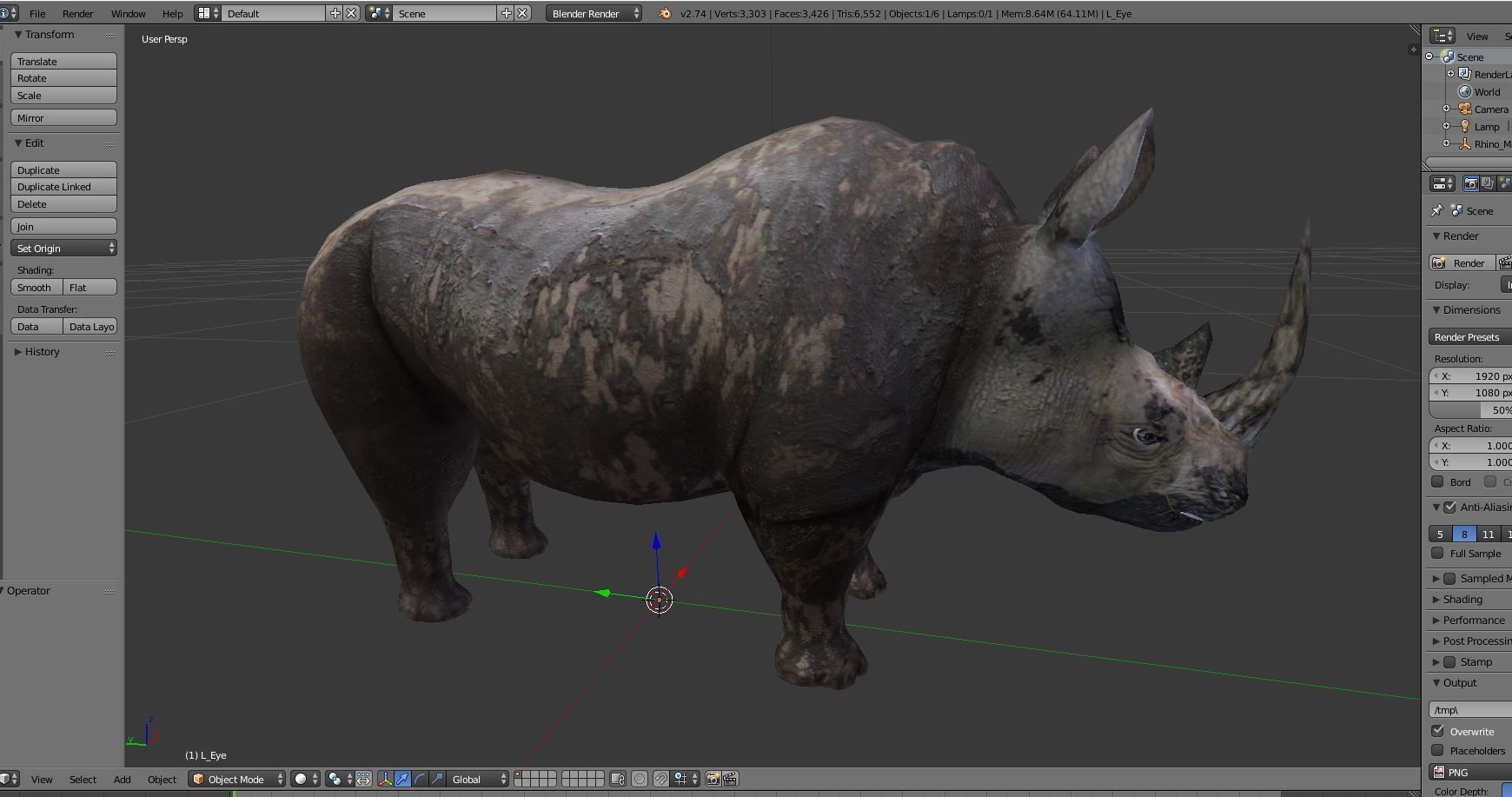 3D Models game ready Dirty Realistic Rhino Low-poly 3D model_21