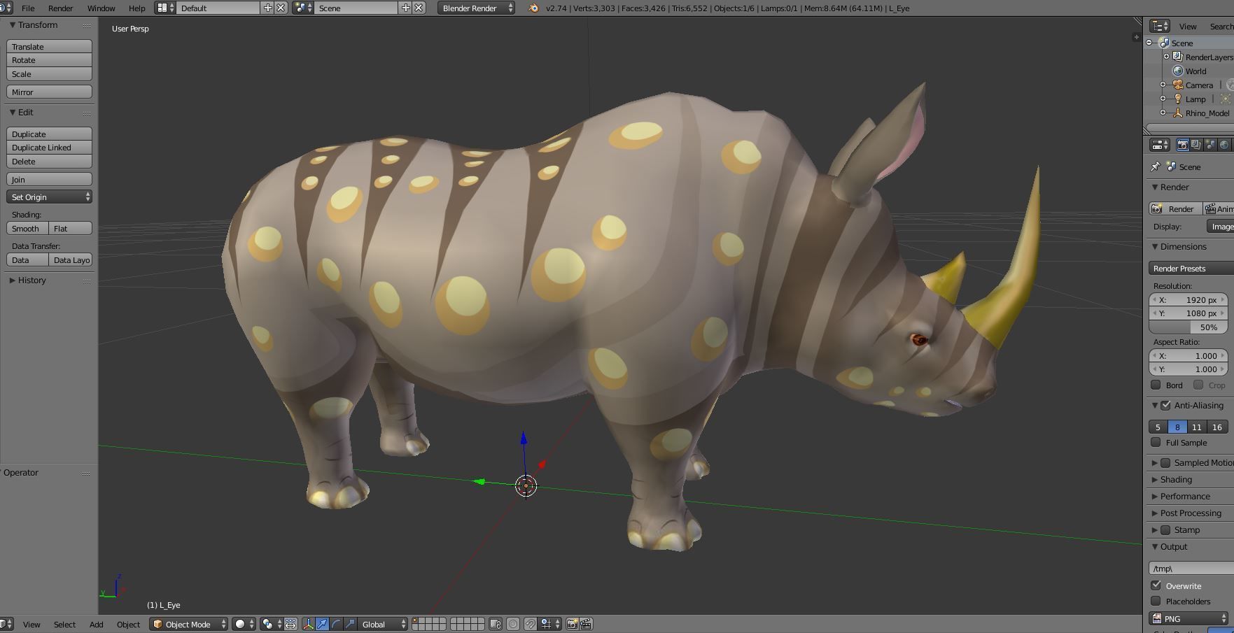 Cartoon Rhino 3D low poly model Low-poly 3D model_15