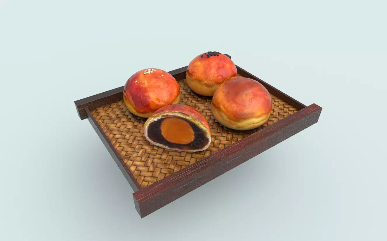 Asia food moon cake Low-poly 3D model