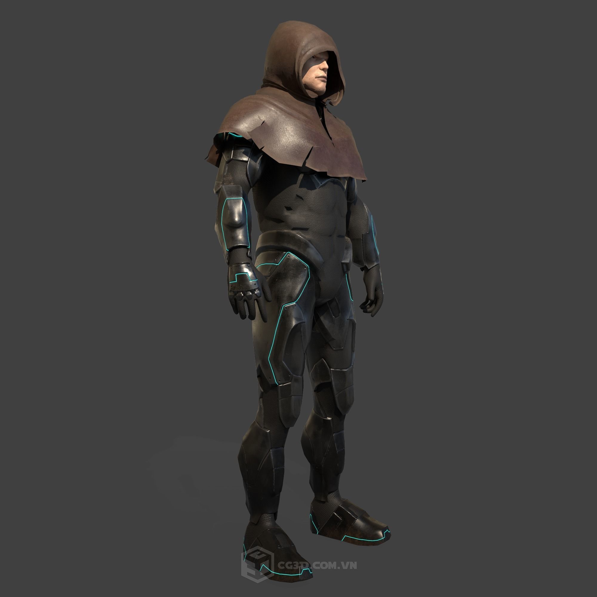Warrior Model star wars character wearing hooded suit Low-poly 3D model_3