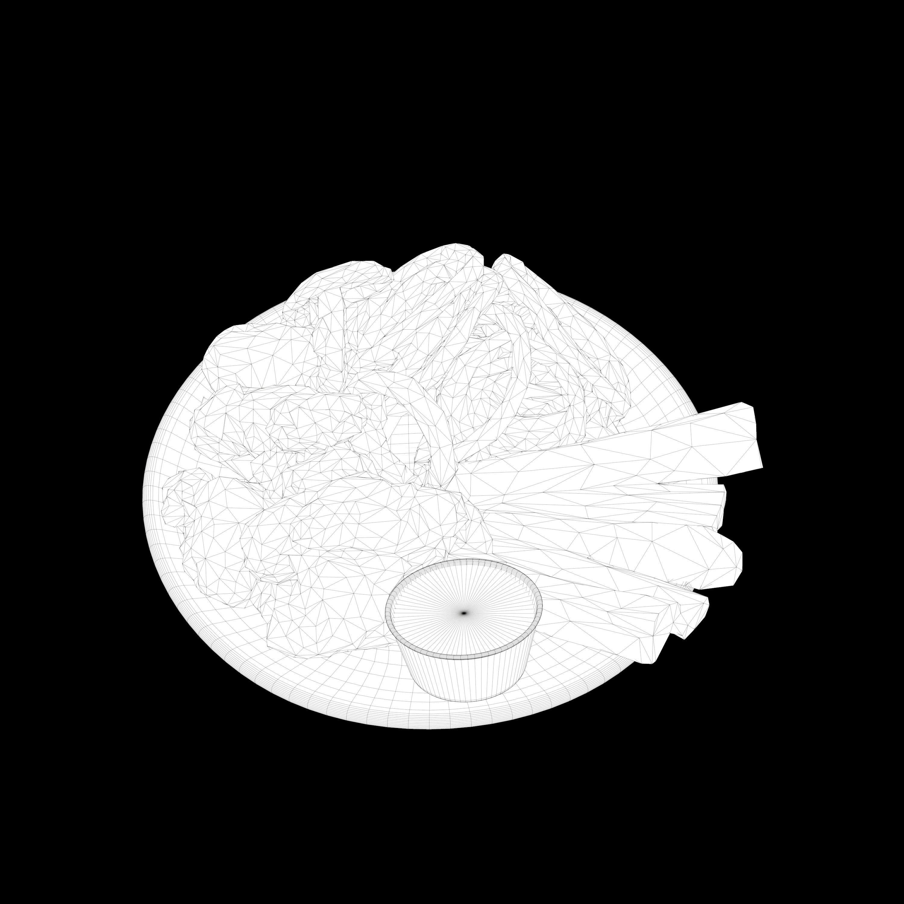 fried chicken with french fries Low-poly 3D Low-poly 3D model_11