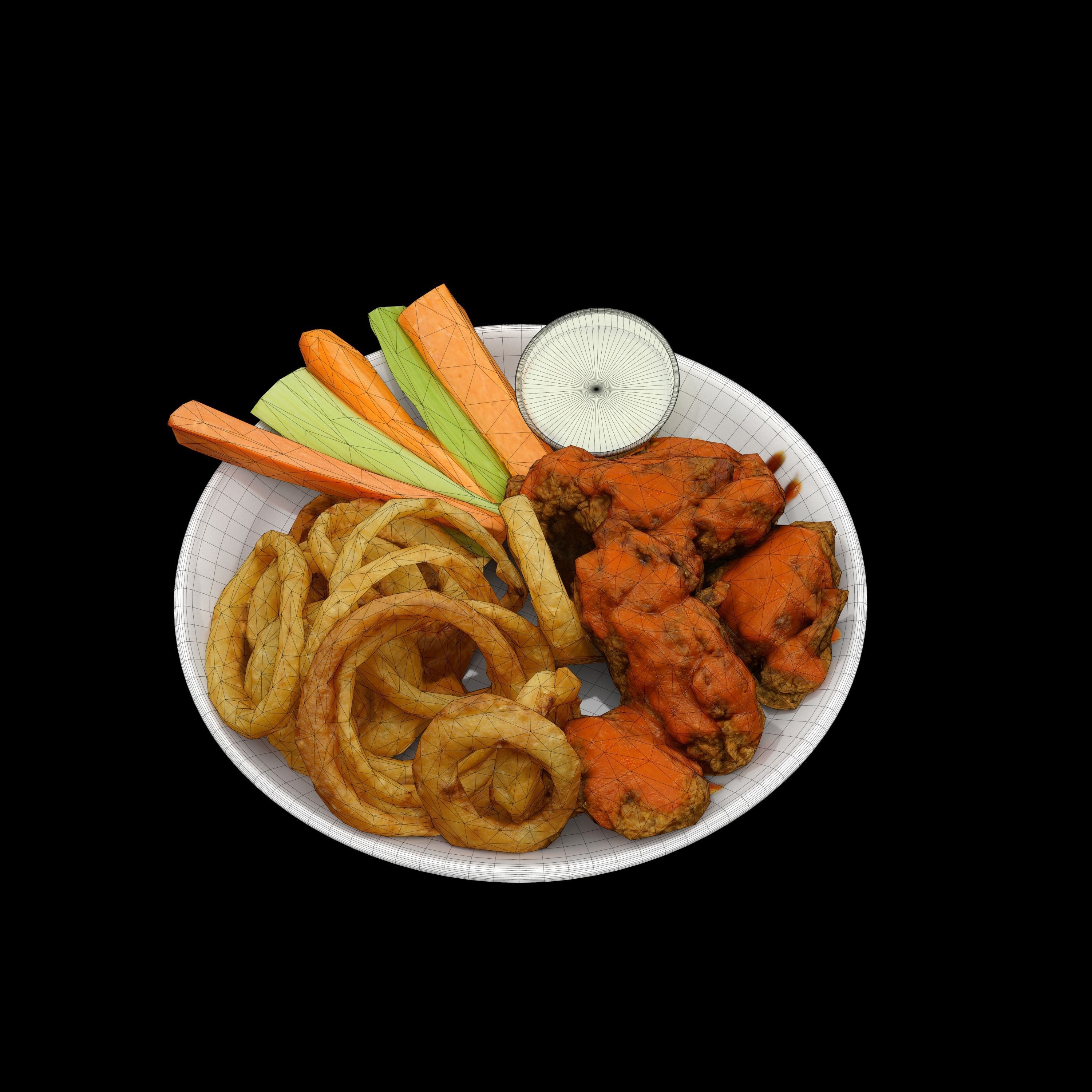 fried chicken with french fries Low-poly 3D Low-poly 3D model_3