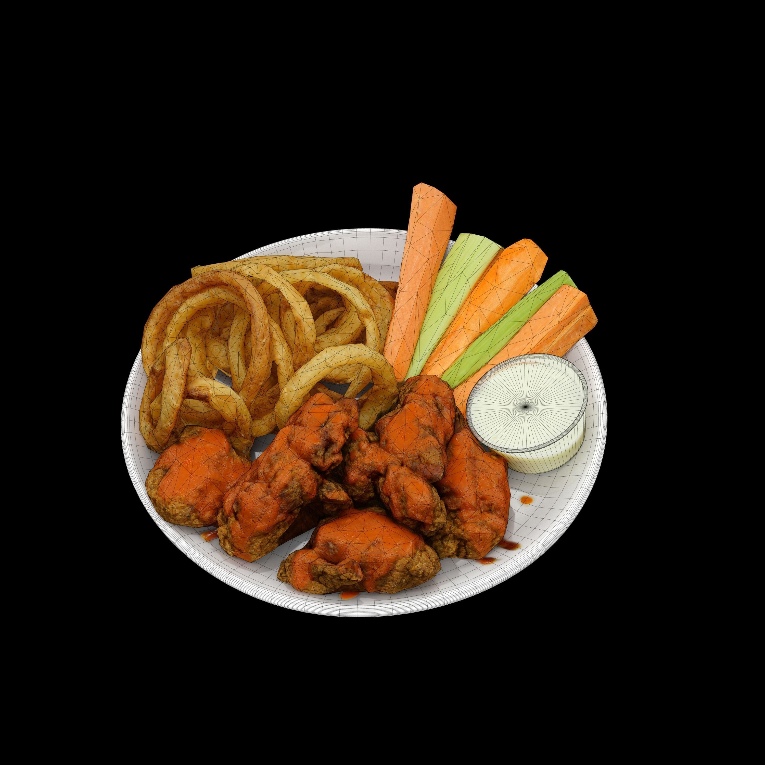 fried chicken with french fries Low-poly 3D Low-poly 3D model_2