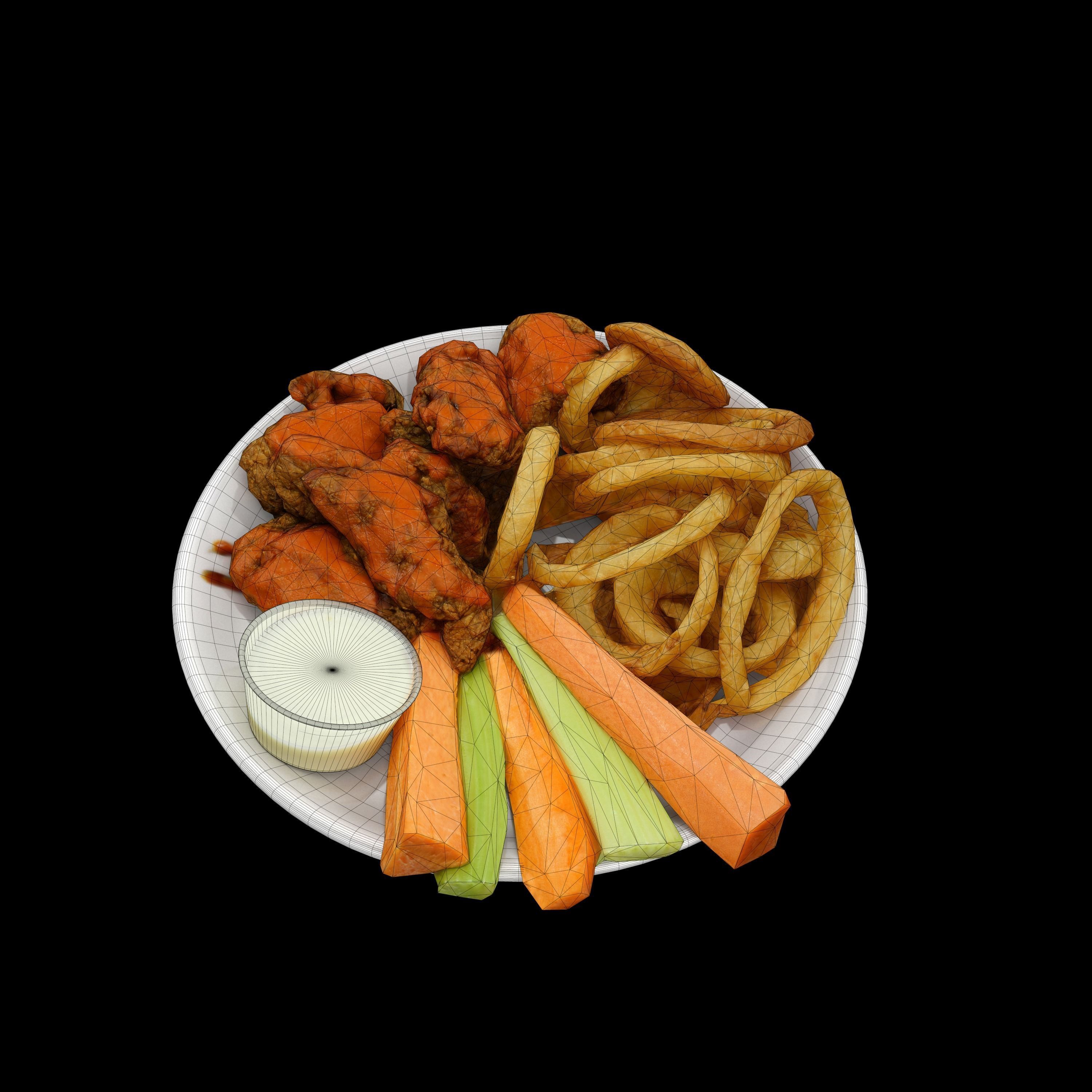 fried chicken with french fries Low-poly 3D Low-poly 3D model_5