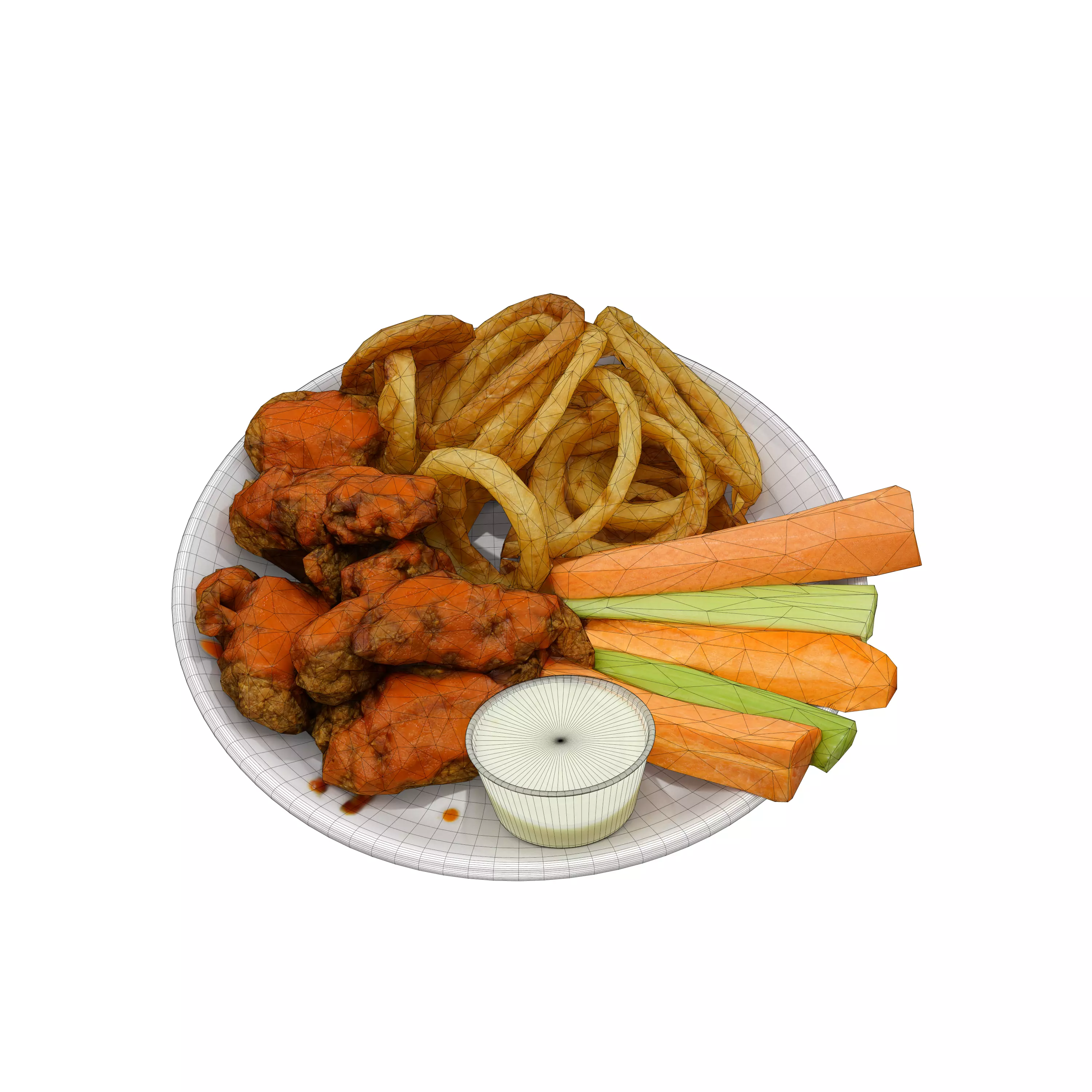 fried chicken with french fries Low-poly 3D Low-poly 3D model_0