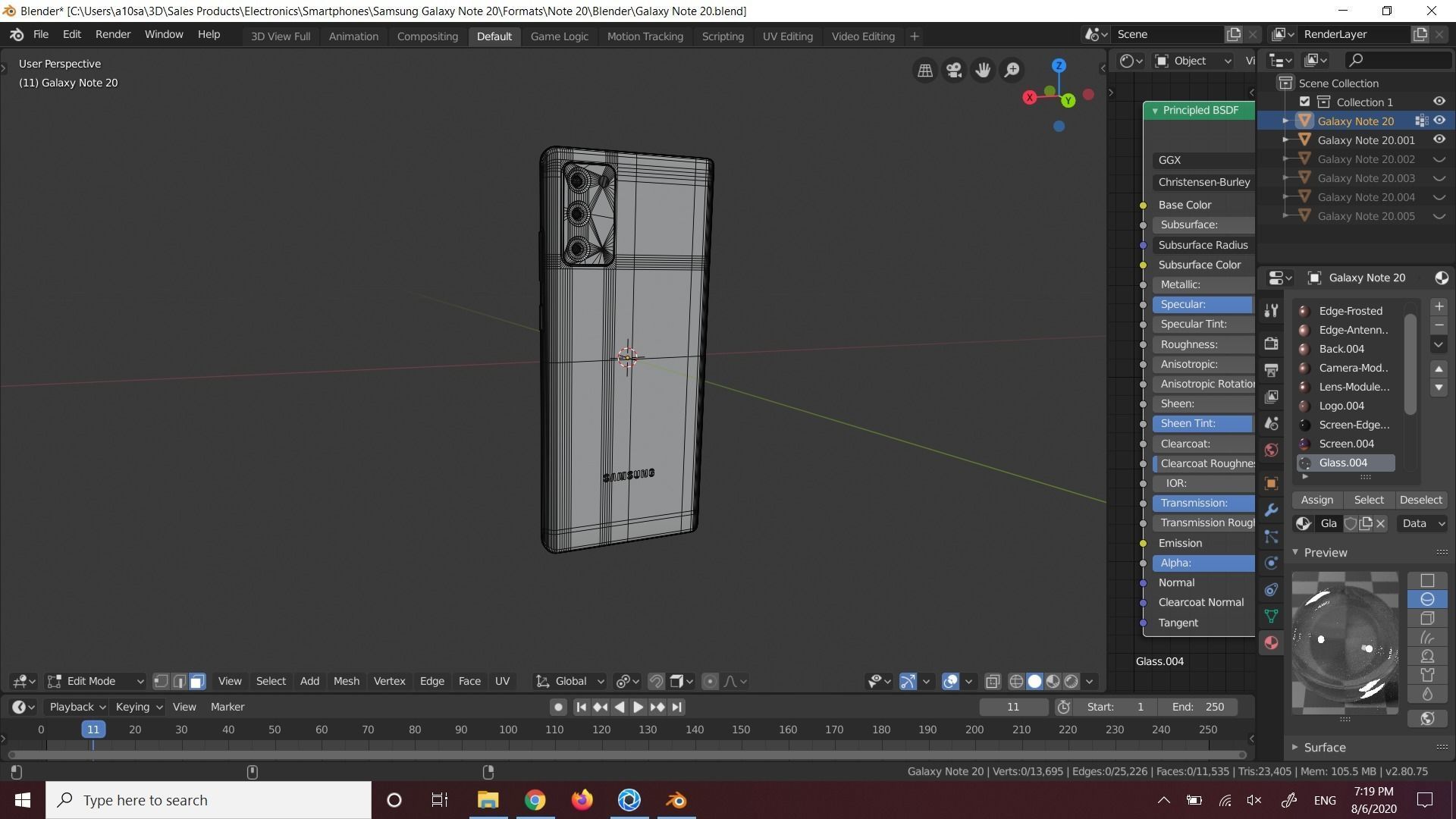 Samsung Galaxy Note 20 In Official Colors Low-poly 3D model_5