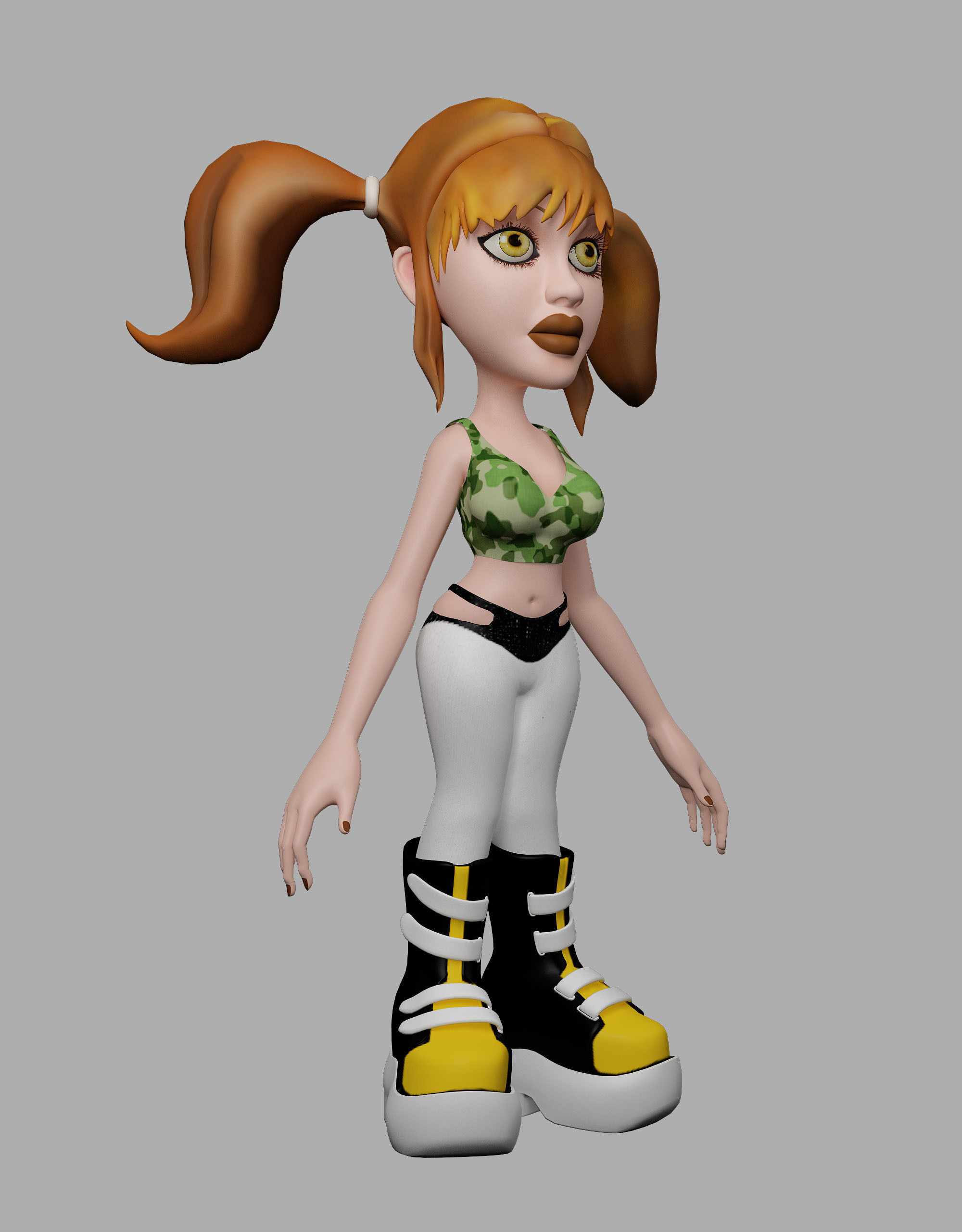 Jolisa cartoon girl with long hair and sneakers 3D model_1