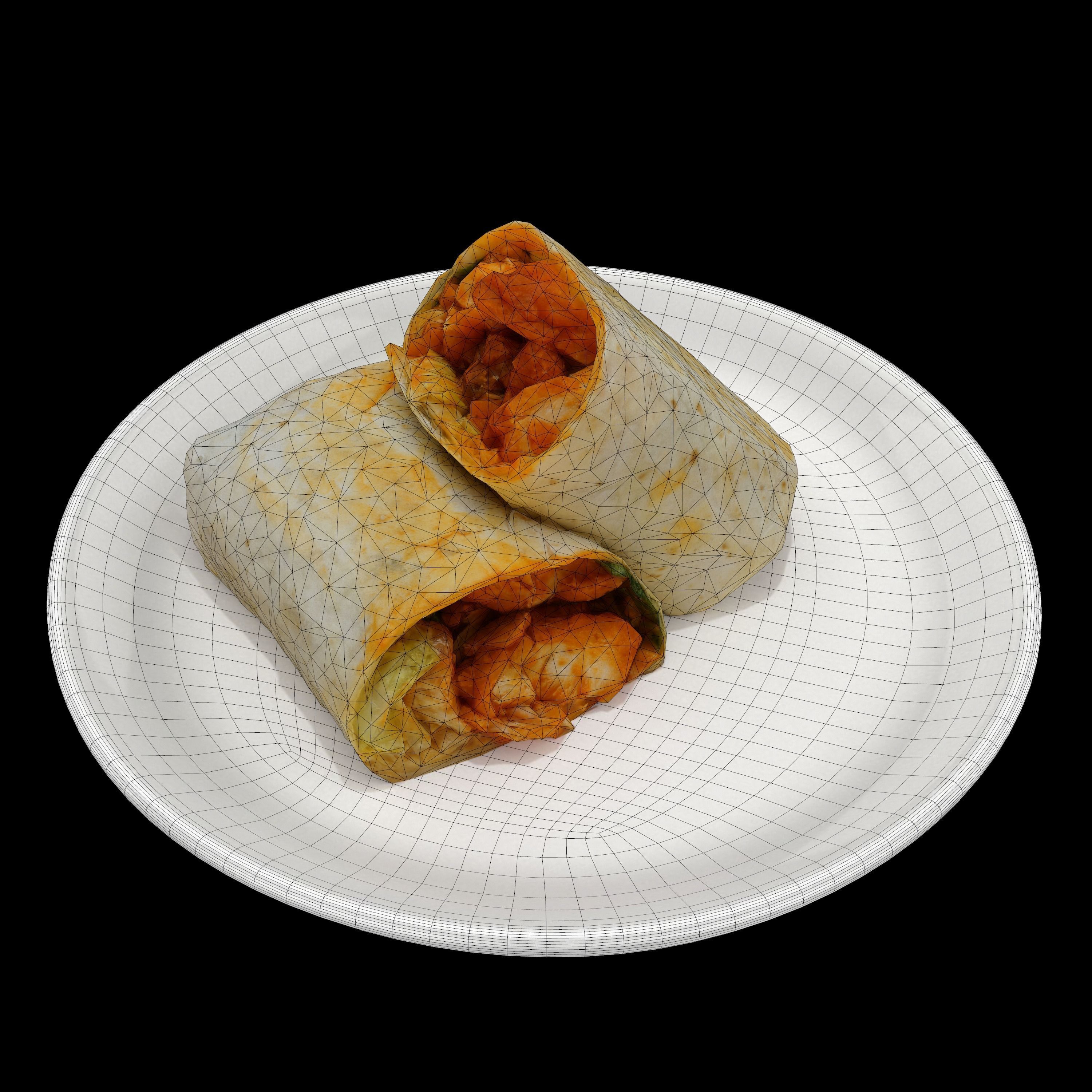 shawarma Low-poly 3D model burrito on plate Low-poly 3D model_8