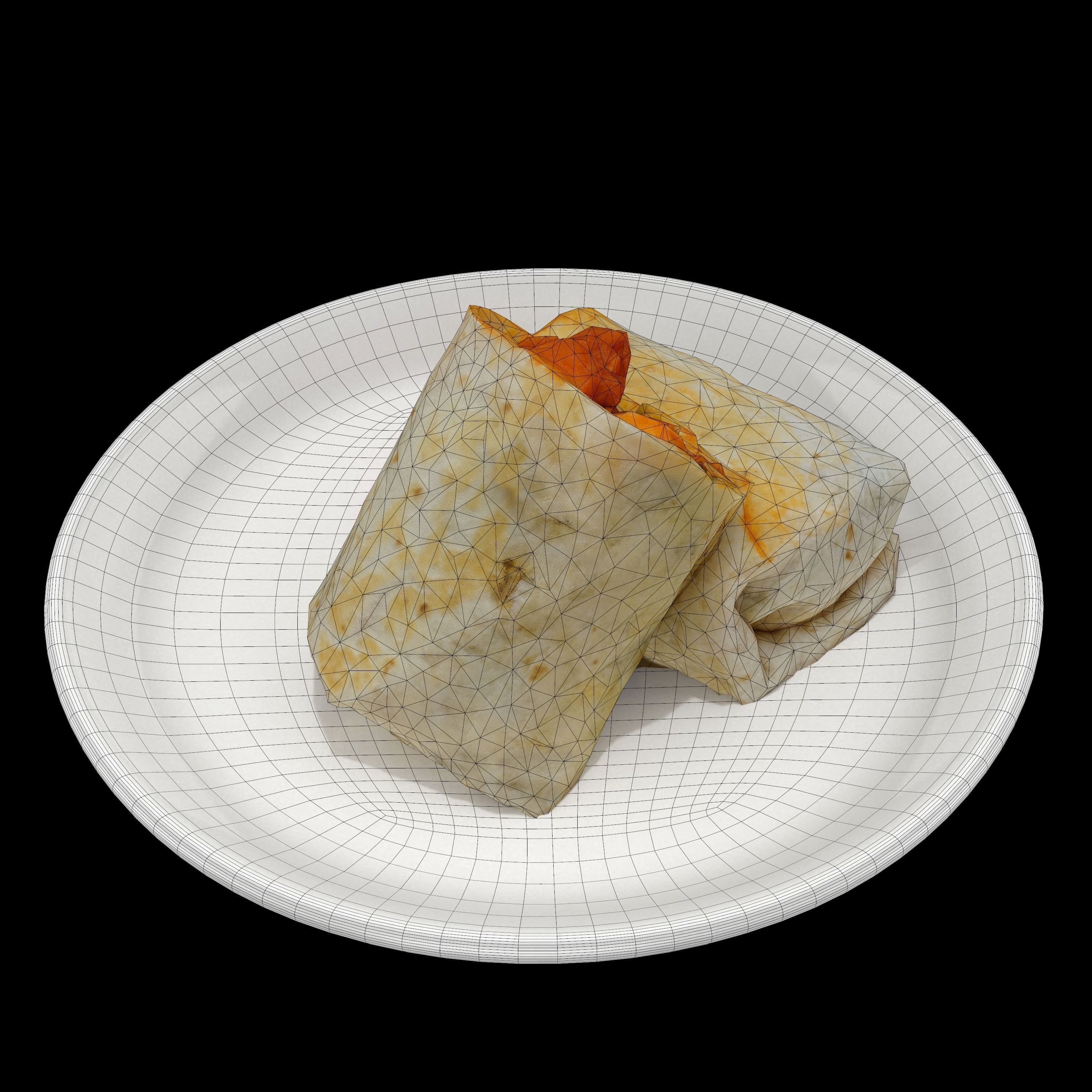 shawarma Low-poly 3D model burrito on plate Low-poly 3D model_6
