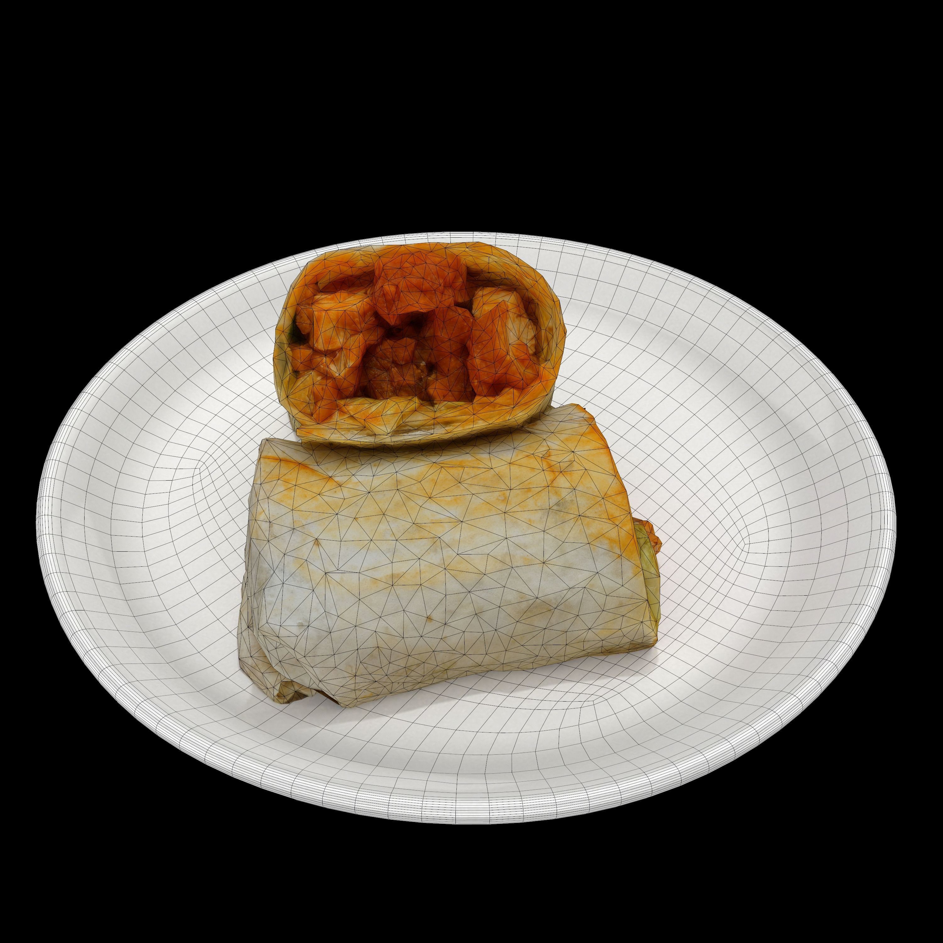 shawarma Low-poly 3D model burrito on plate Low-poly 3D model_9