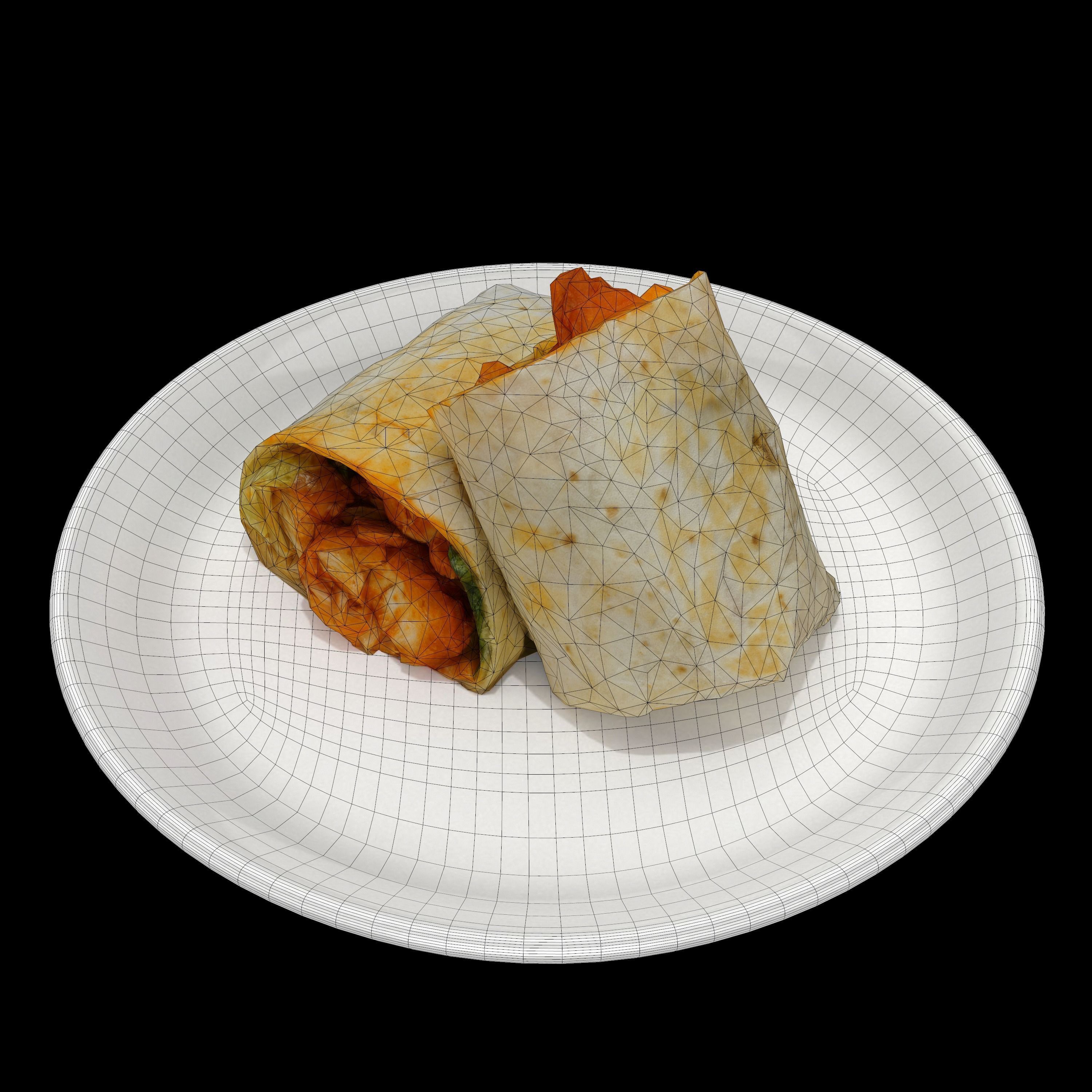 shawarma Low-poly 3D model burrito on plate Low-poly 3D model_7