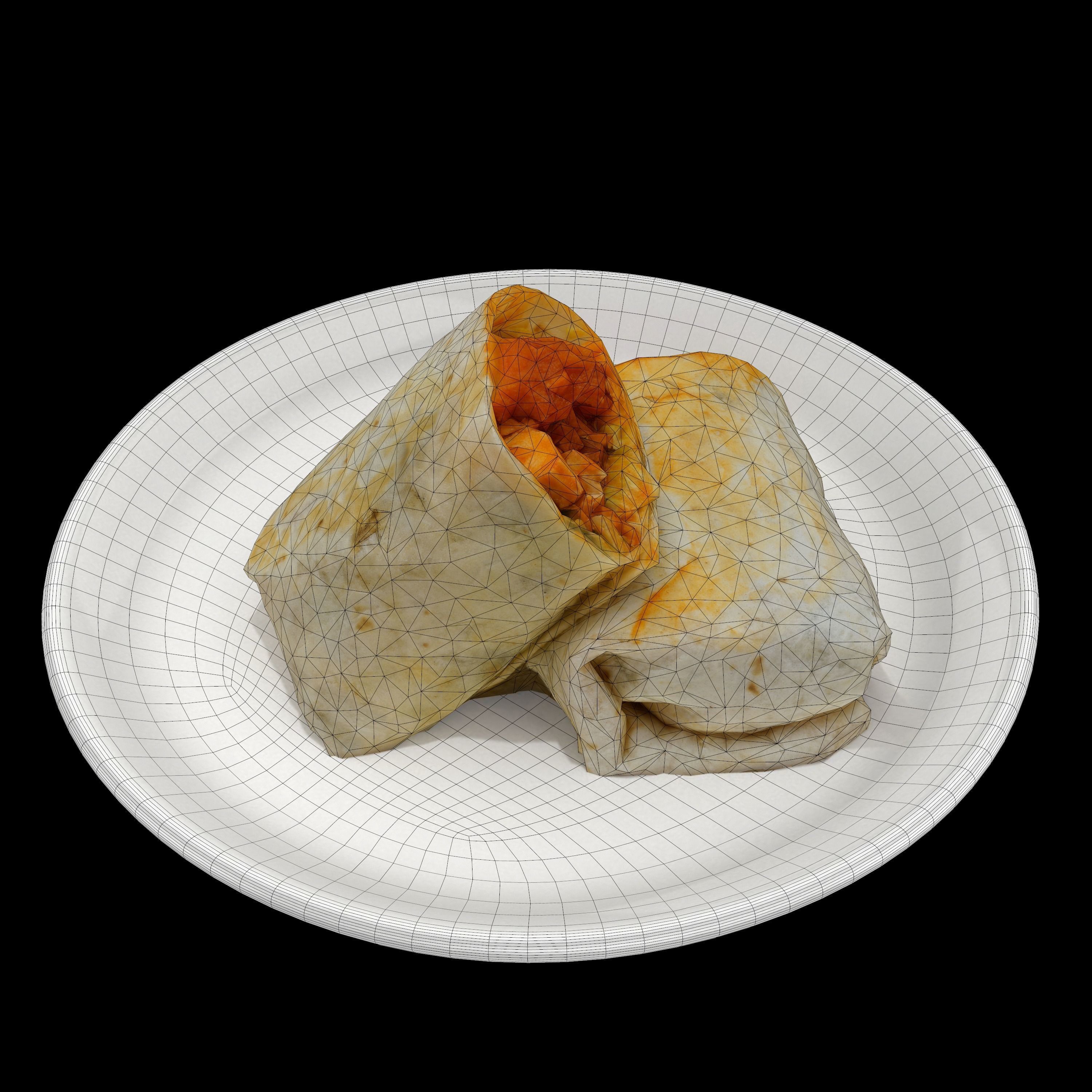 shawarma Low-poly 3D model burrito on plate Low-poly 3D model_10