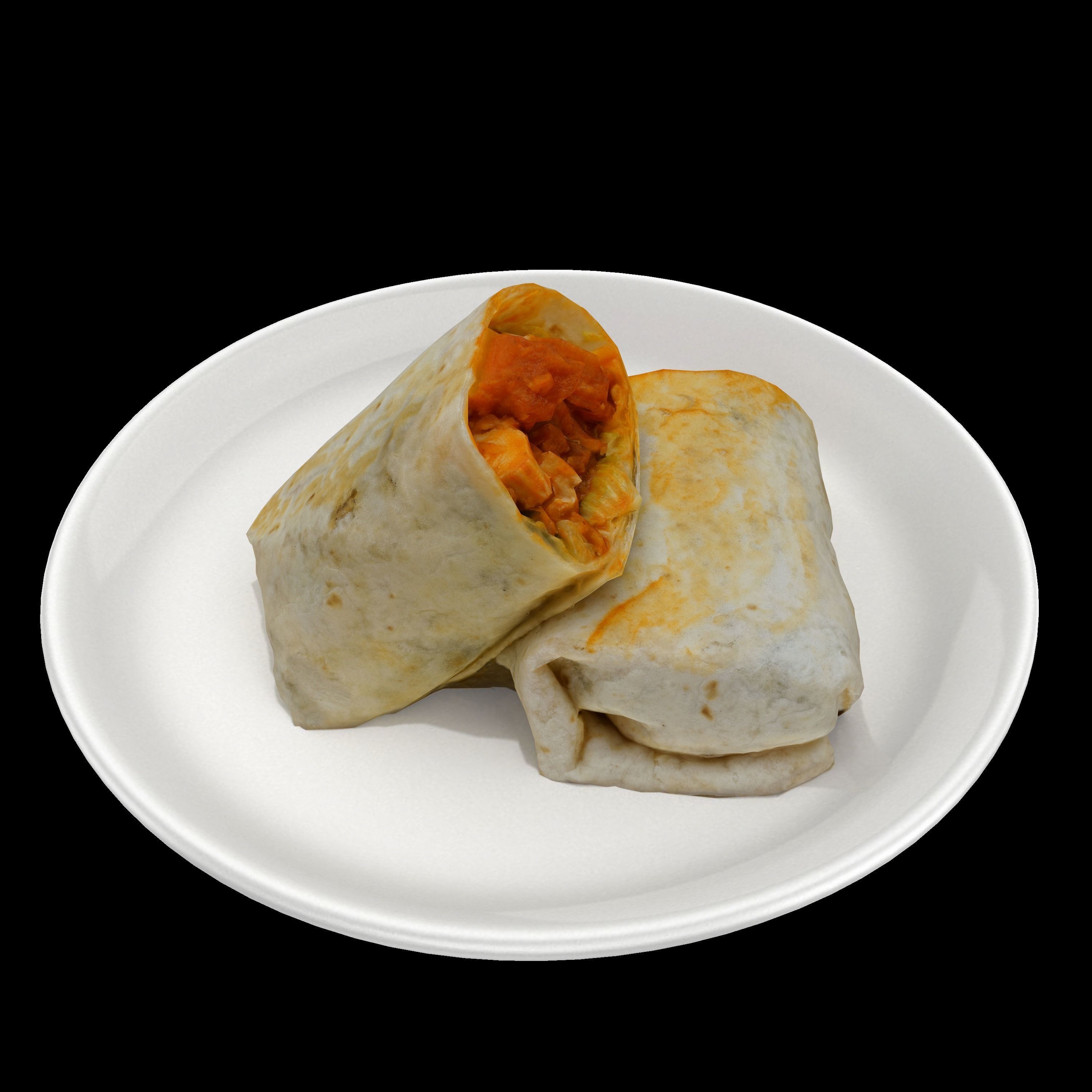 shawarma Low-poly 3D model burrito on plate Low-poly 3D model_5