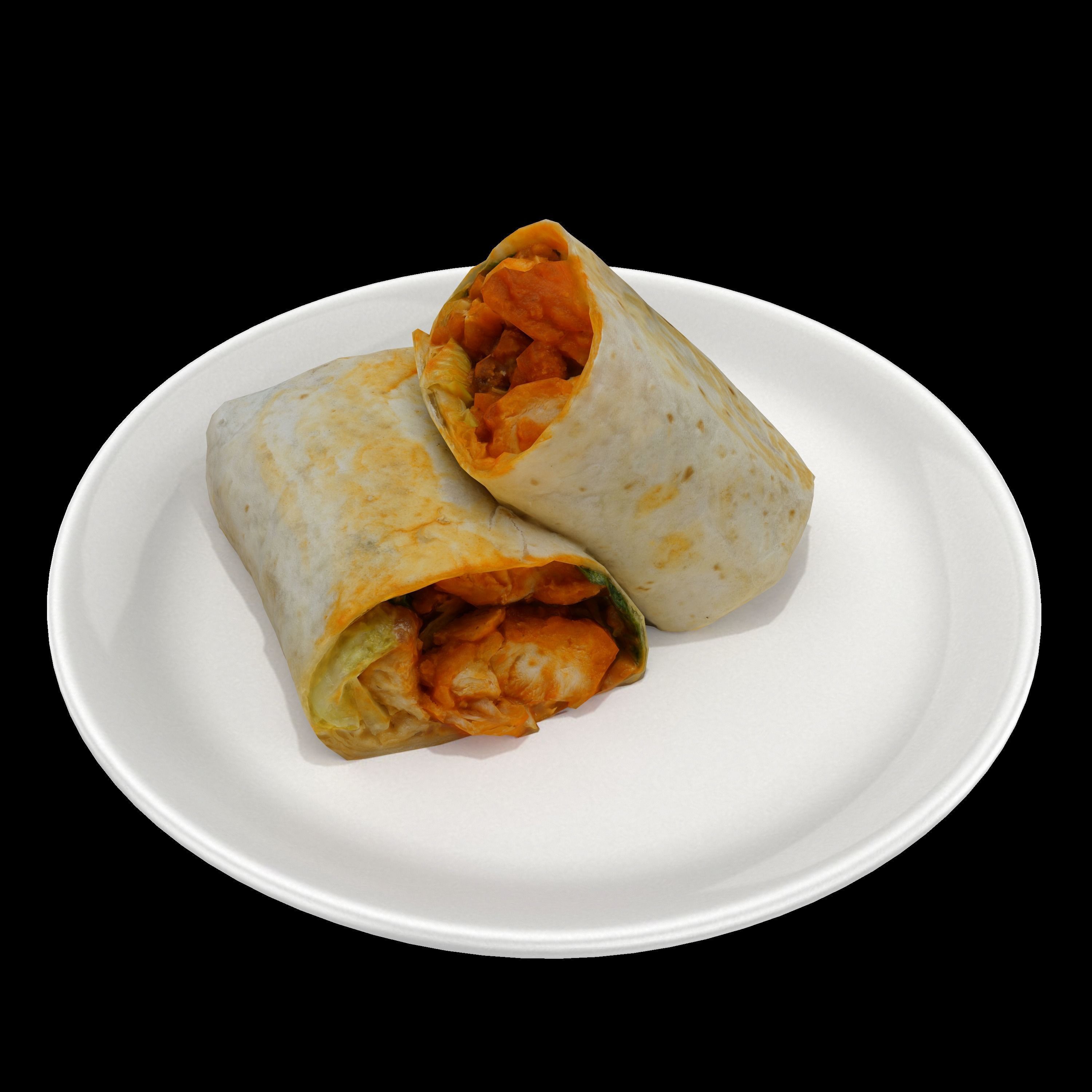 shawarma Low-poly 3D model burrito on plate Low-poly 3D model_3