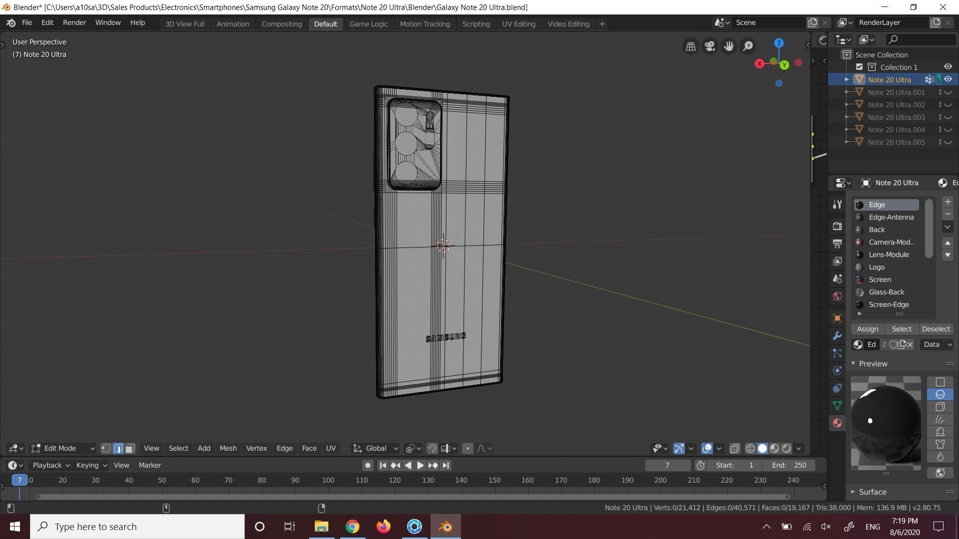 Samsung Galaxy Note 20 and Note 20 Ultra In Official Colors 3D Model Collection_13