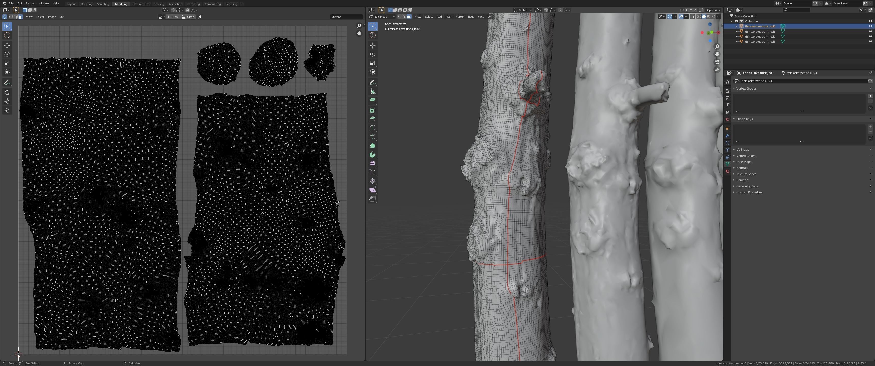 Thin oak tree trunk Low-poly 3D model_23