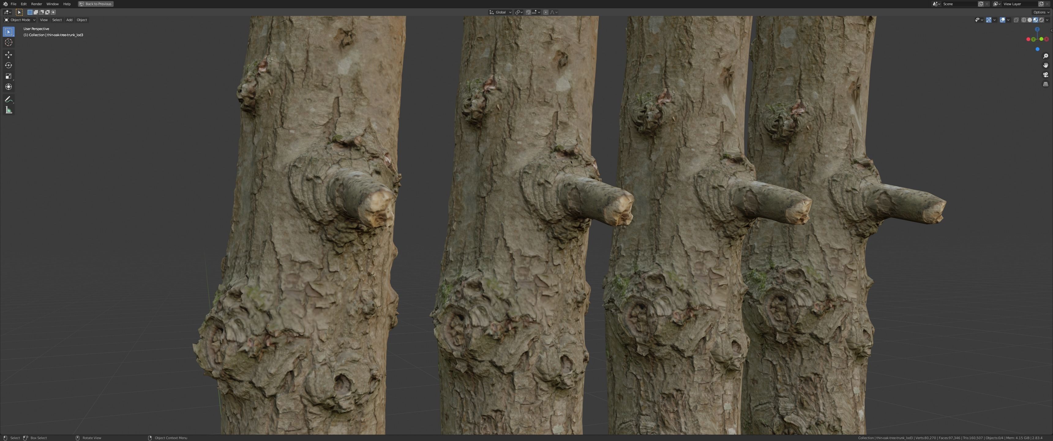 Thin oak tree trunk Low-poly 3D model_22