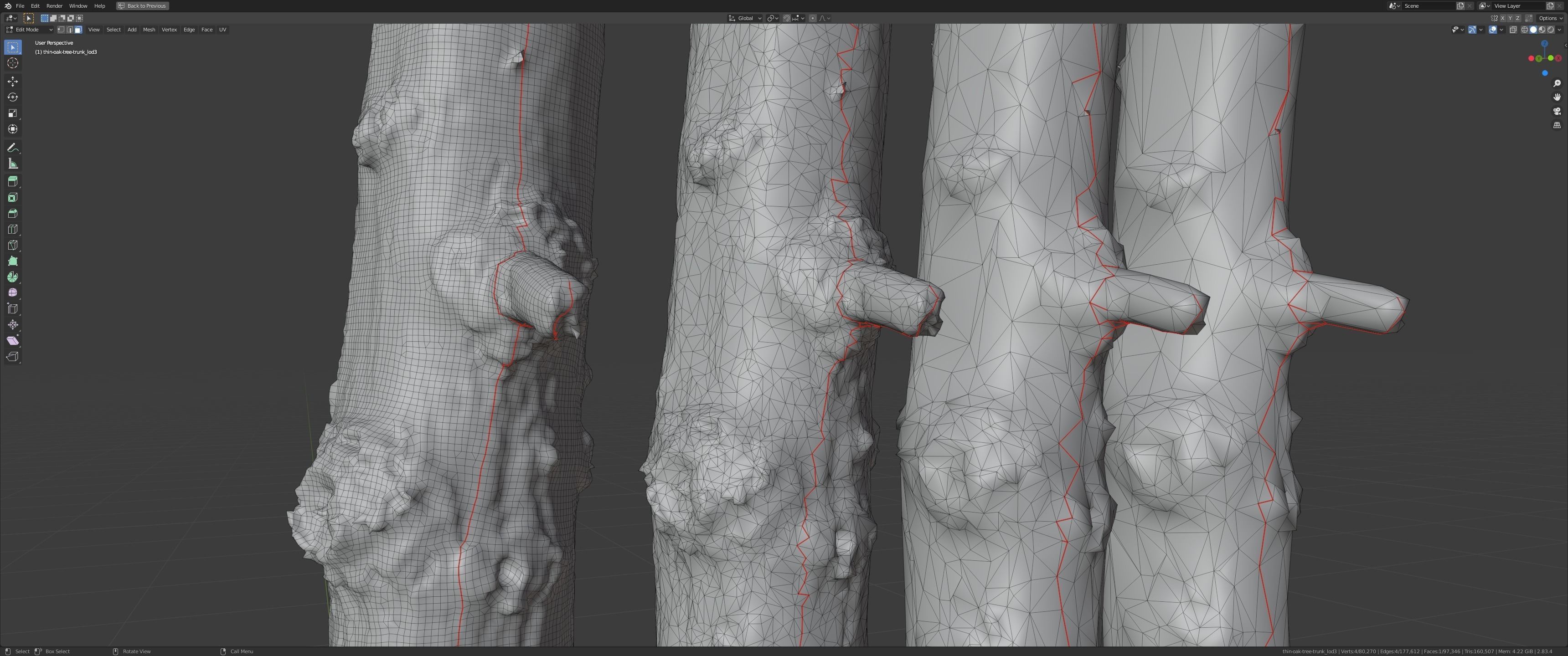 Thin oak tree trunk Low-poly 3D model_20