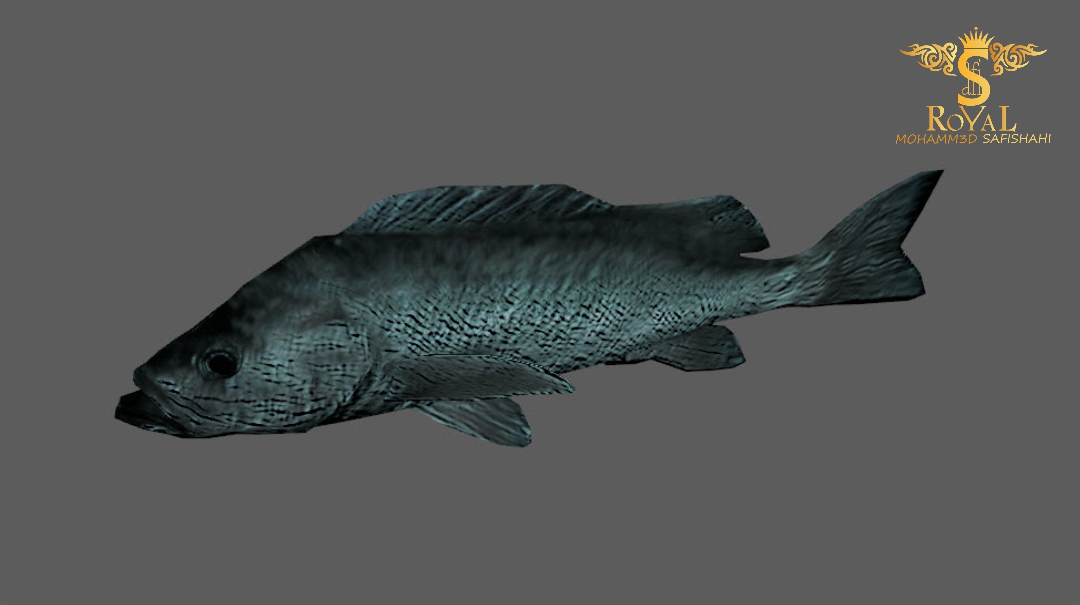 Animated Black Rock Fish - Loop Animation with 1160 Frames Low-poly 3D model_5