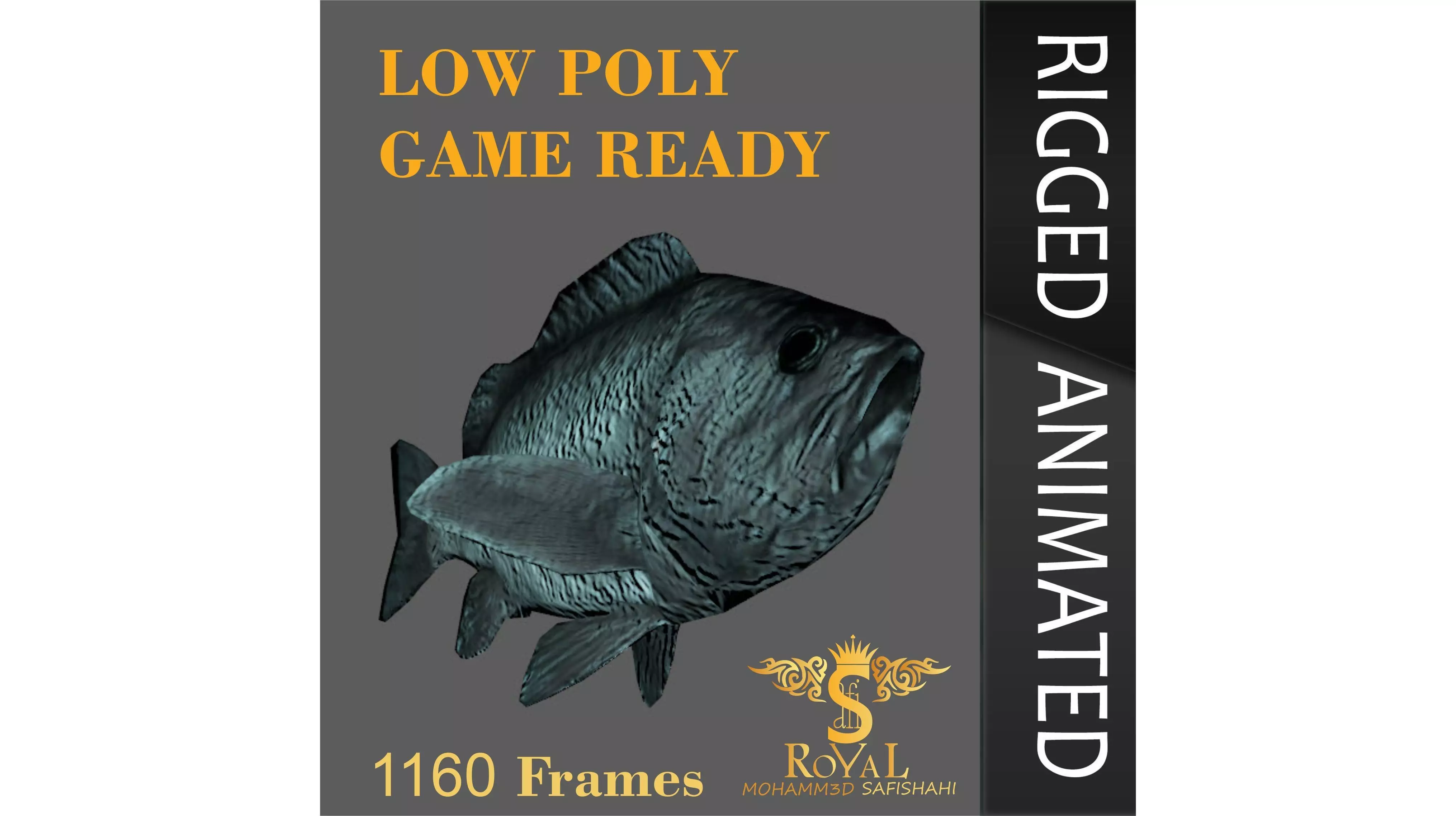 Animated Black Rock Fish - Loop Animation with 1160 Frames Low-poly 3D model_0